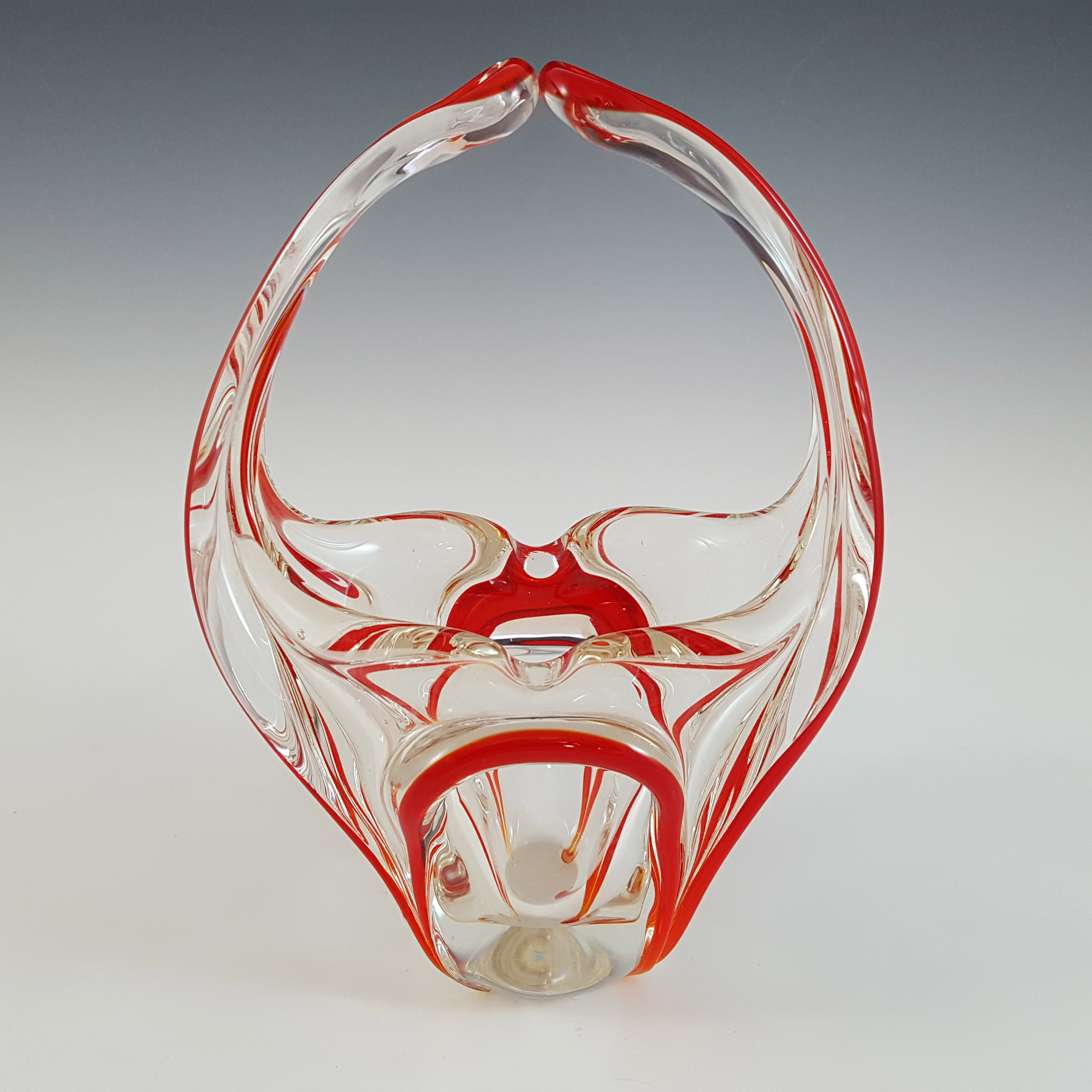 (image for) Crystal Brand Vintage Chinese Red & Clear Glass Basket - Click Image to Close