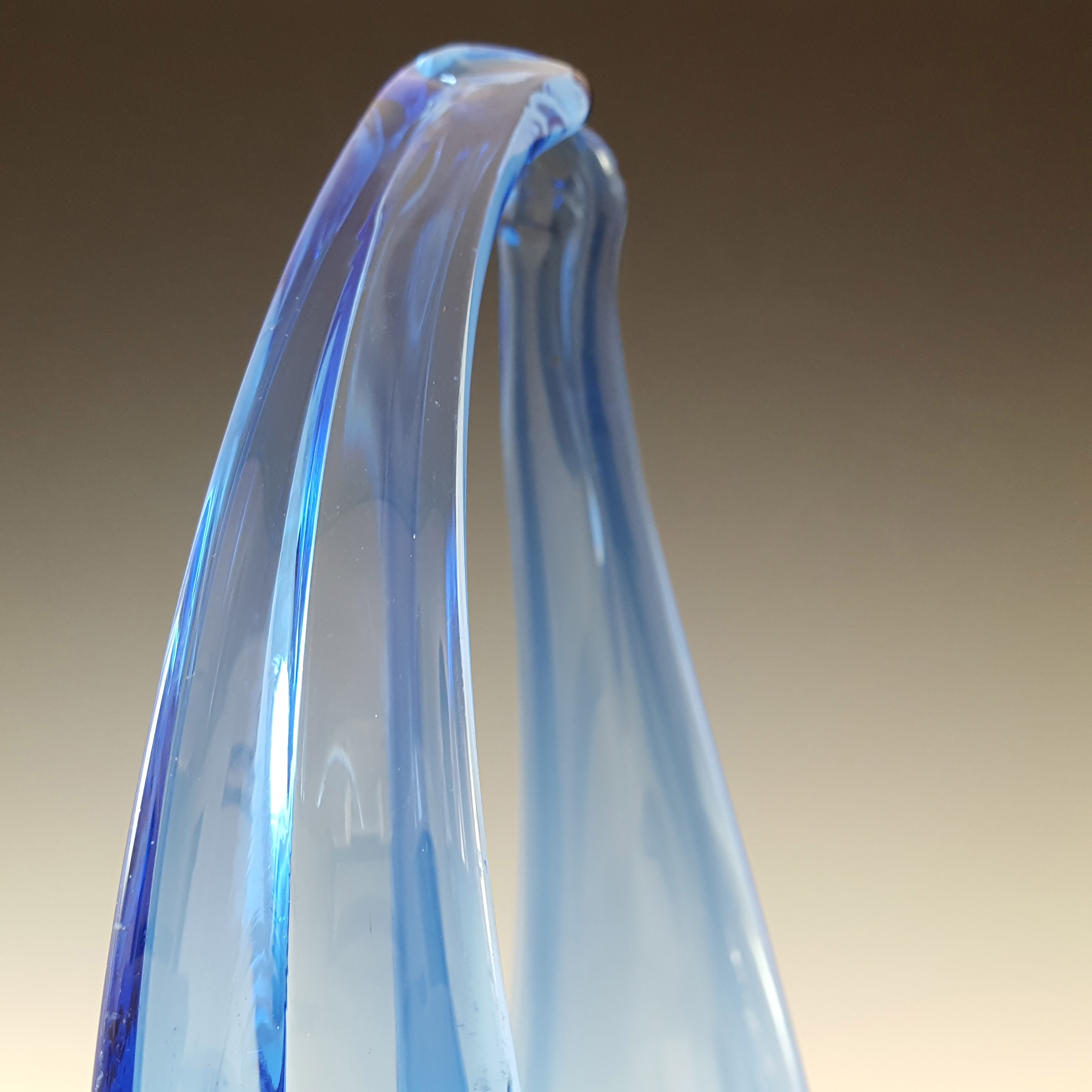 Viartec Murano Style Blue Spanish Glass Basket Sculpture Bowl - Click Image to Close