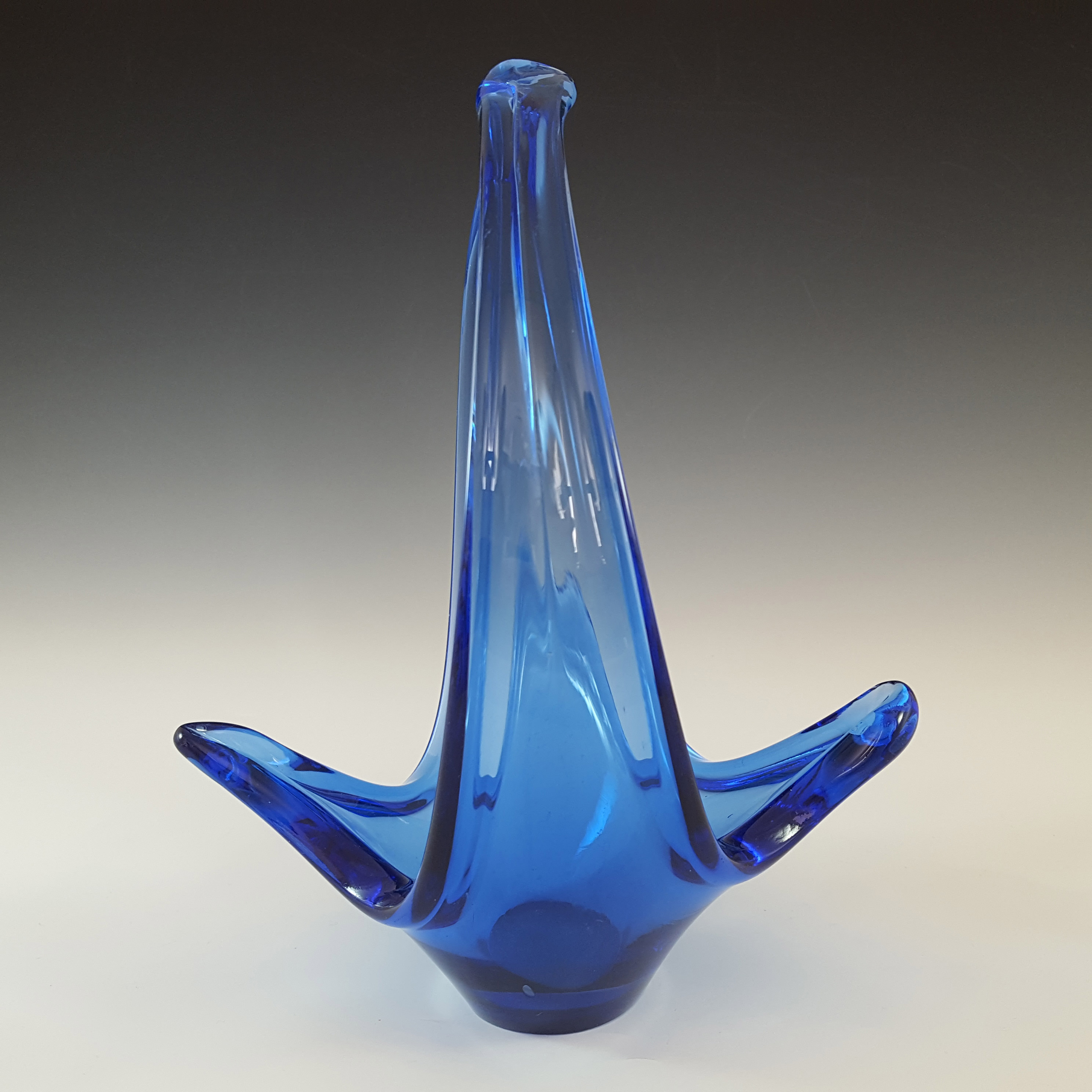 Viartec Murano Style Blue Spanish Glass Basket Sculpture Bowl - Click Image to Close