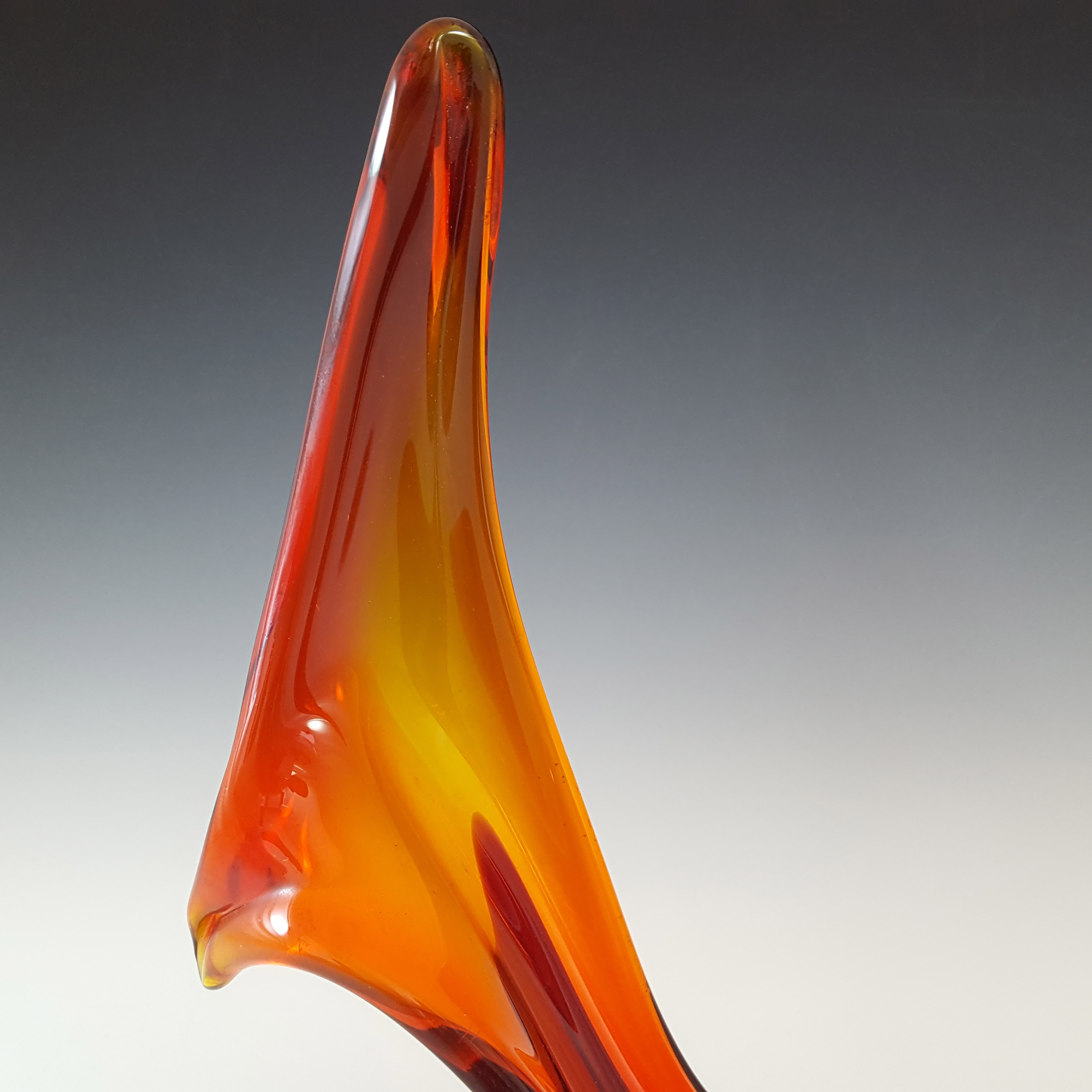 (image for) Viartec Murano Style Selenium Red & Orange Spanish Glass Horn Sculpture - Click Image to Close