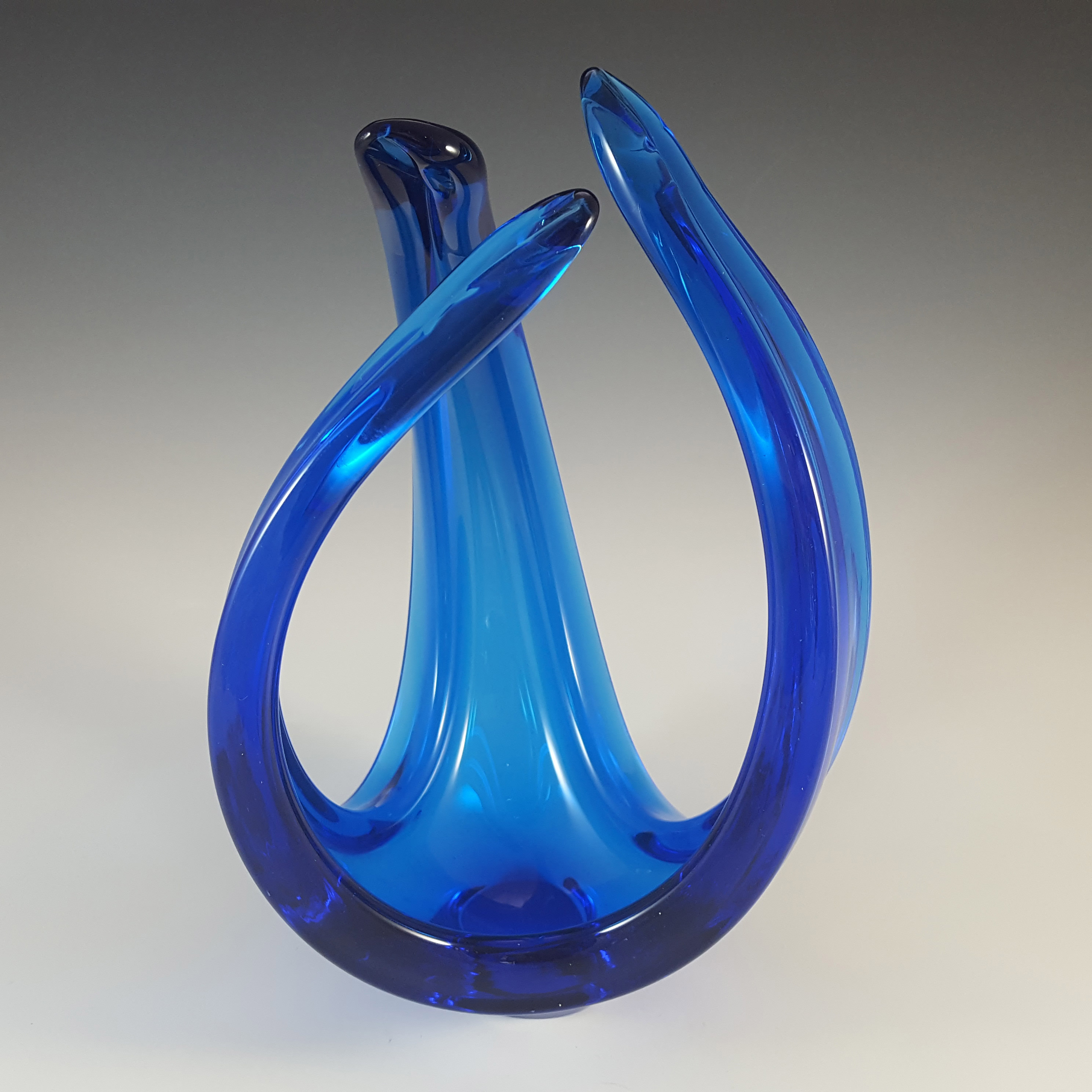 Viartec Murano Style Blue Spanish Glass Vintage Sculpture Bowl - Click Image to Close