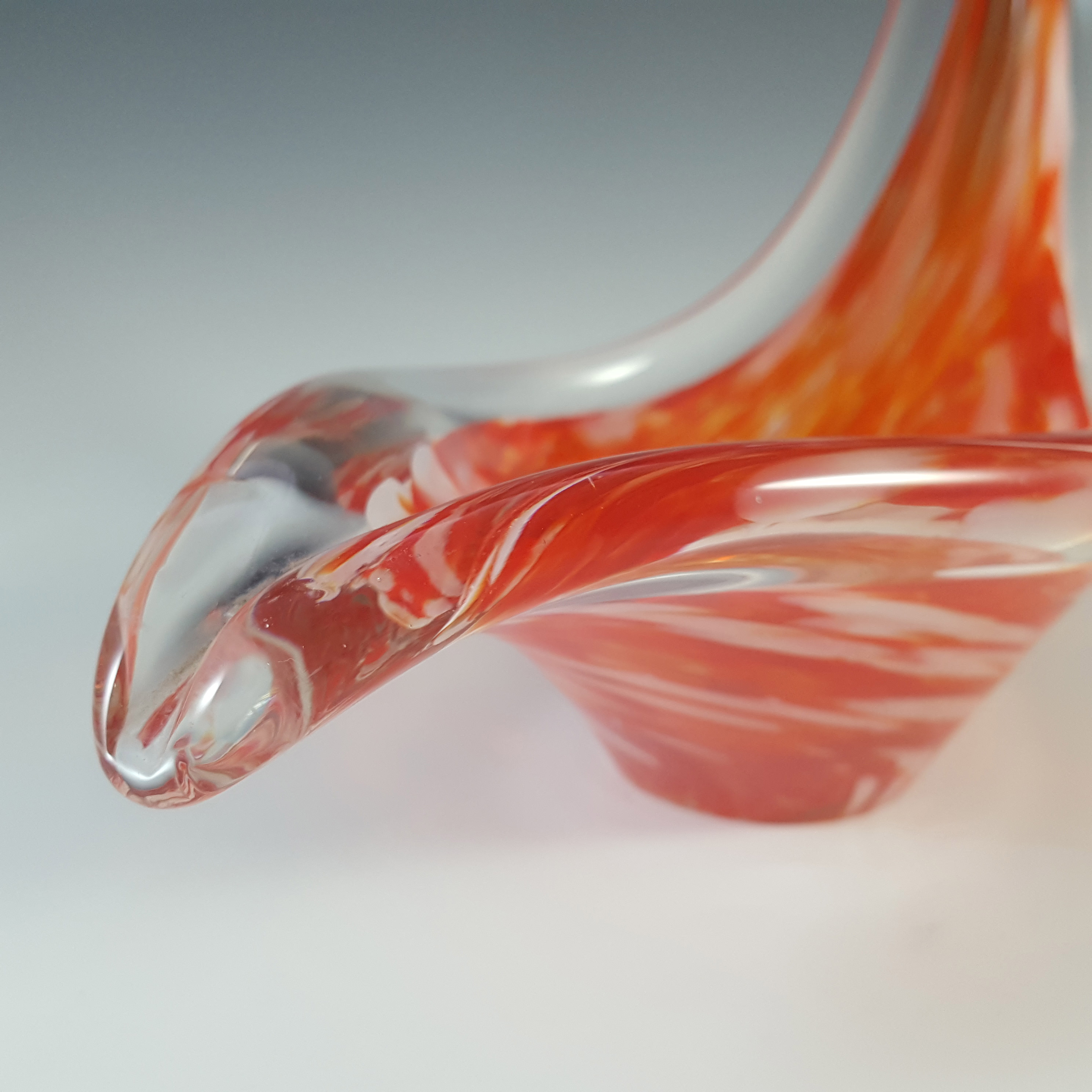 Viartec Murano Style Orange & White Spanish Glass Sculpture Bowl - Click Image to Close