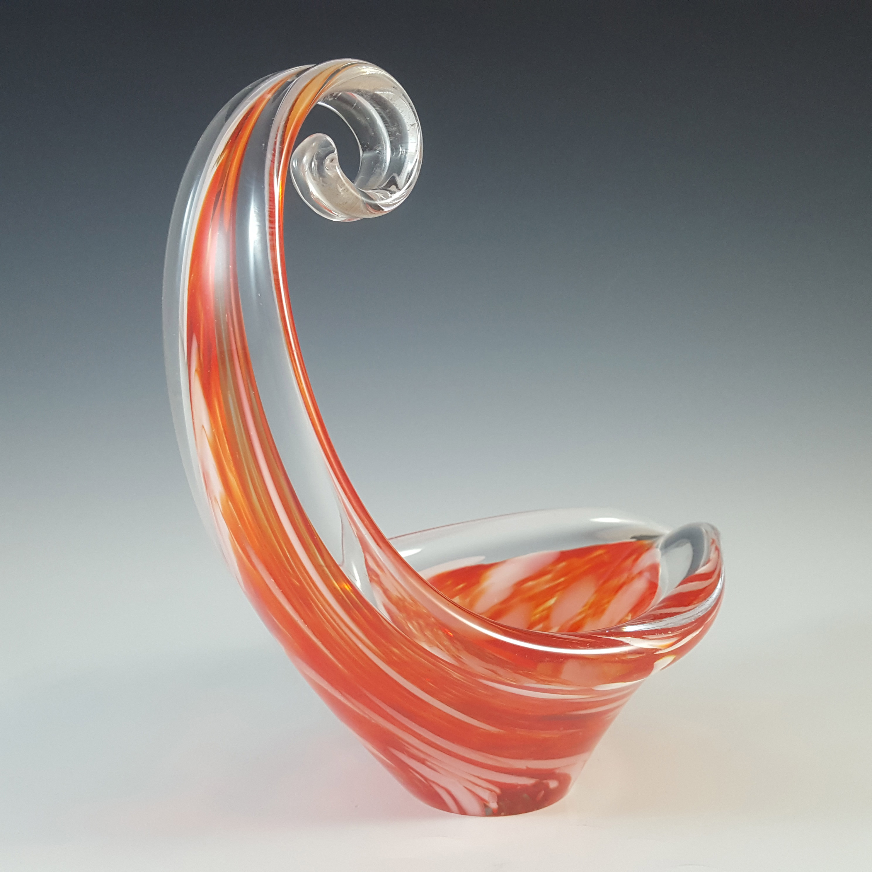 Viartec Murano Style Orange & White Spanish Glass Sculpture Bowl - Click Image to Close