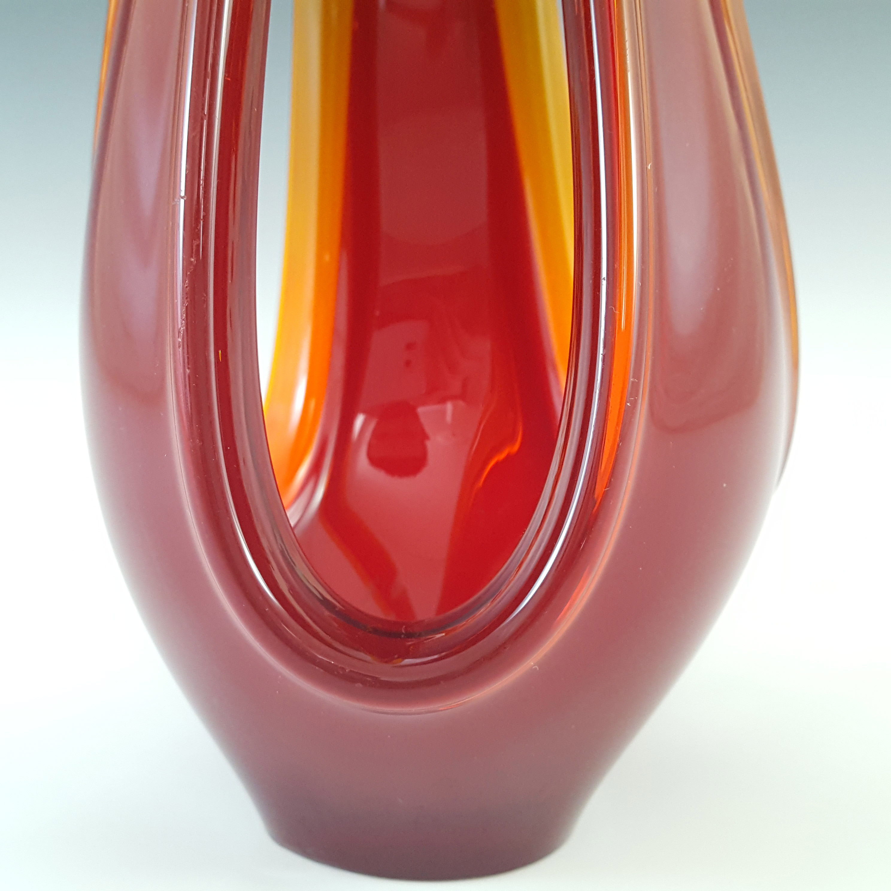 Viartec Murano Style Selenium Red & Orange Spanish Glass Flower Sculpture - Click Image to Close