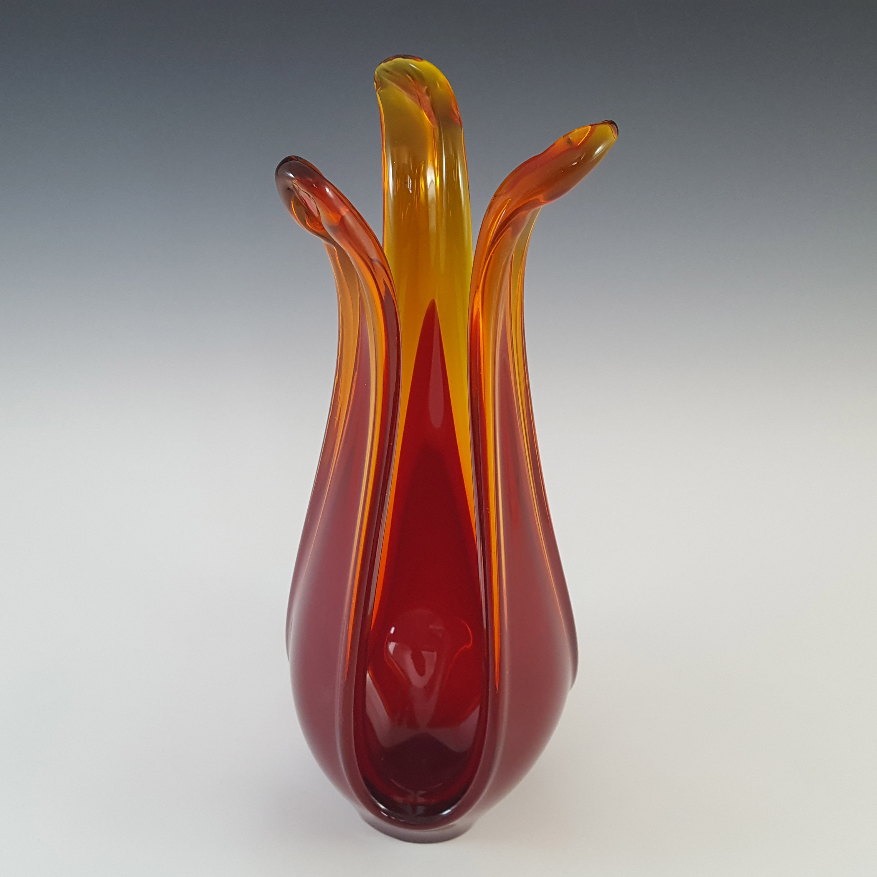 Viartec Murano Style Selenium Red & Orange Spanish Glass Flower Sculpture - Click Image to Close