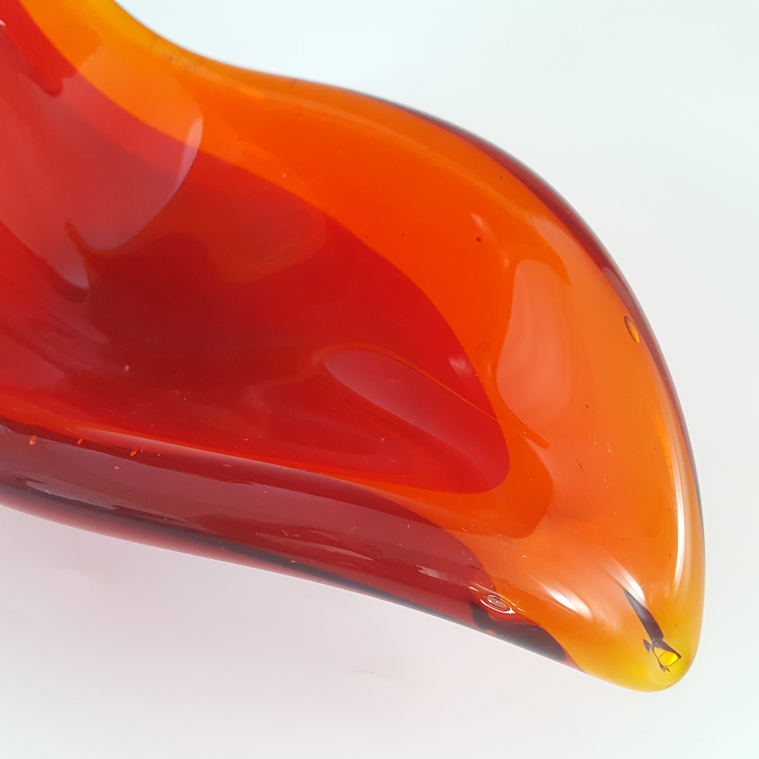 Viartec Murano Style Selenium Red & Orange Spanish Glass Sculpture Bowl - Click Image to Close