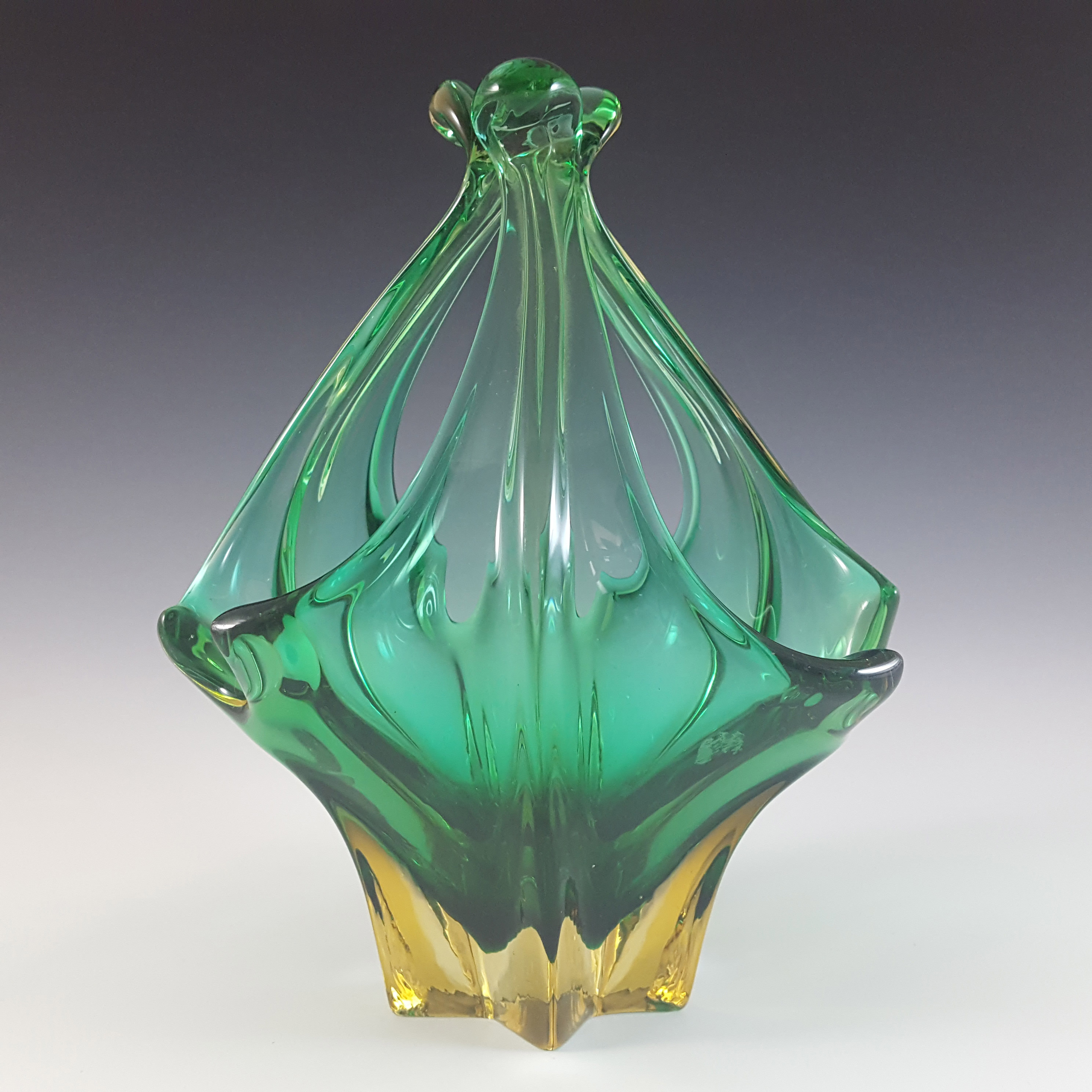 (image for) Cristallo Venezia CCC Murano Green & Amber Cased Glass Bowl - Click Image to Close