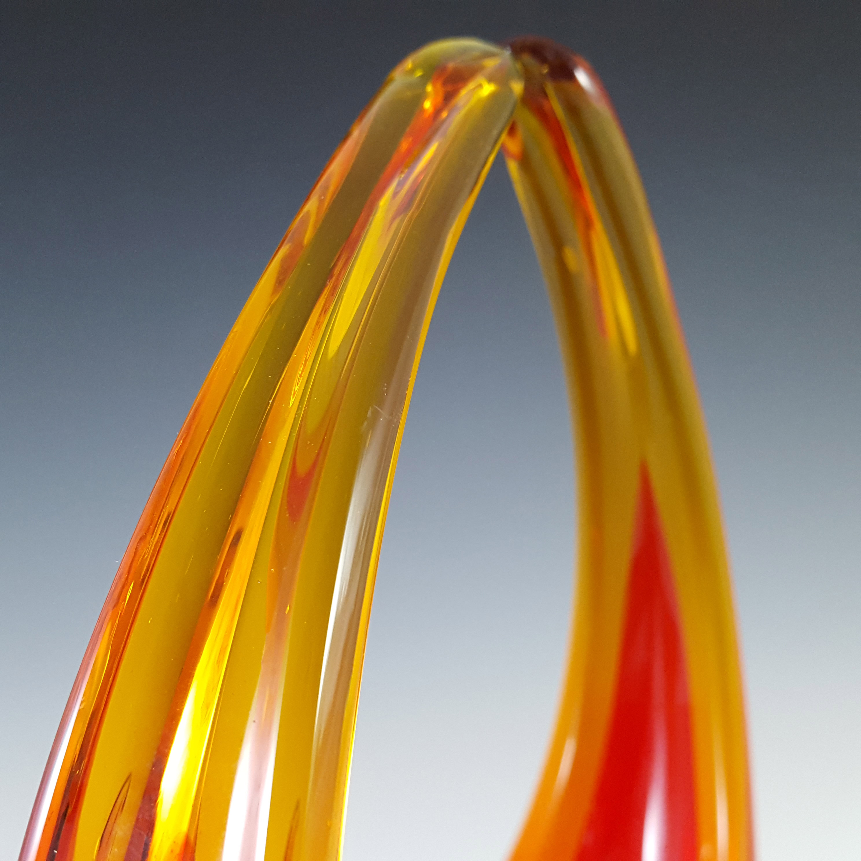Viartec Murano Style Selenium Red & Orange Spanish Glass Basket Sculpture - Click Image to Close