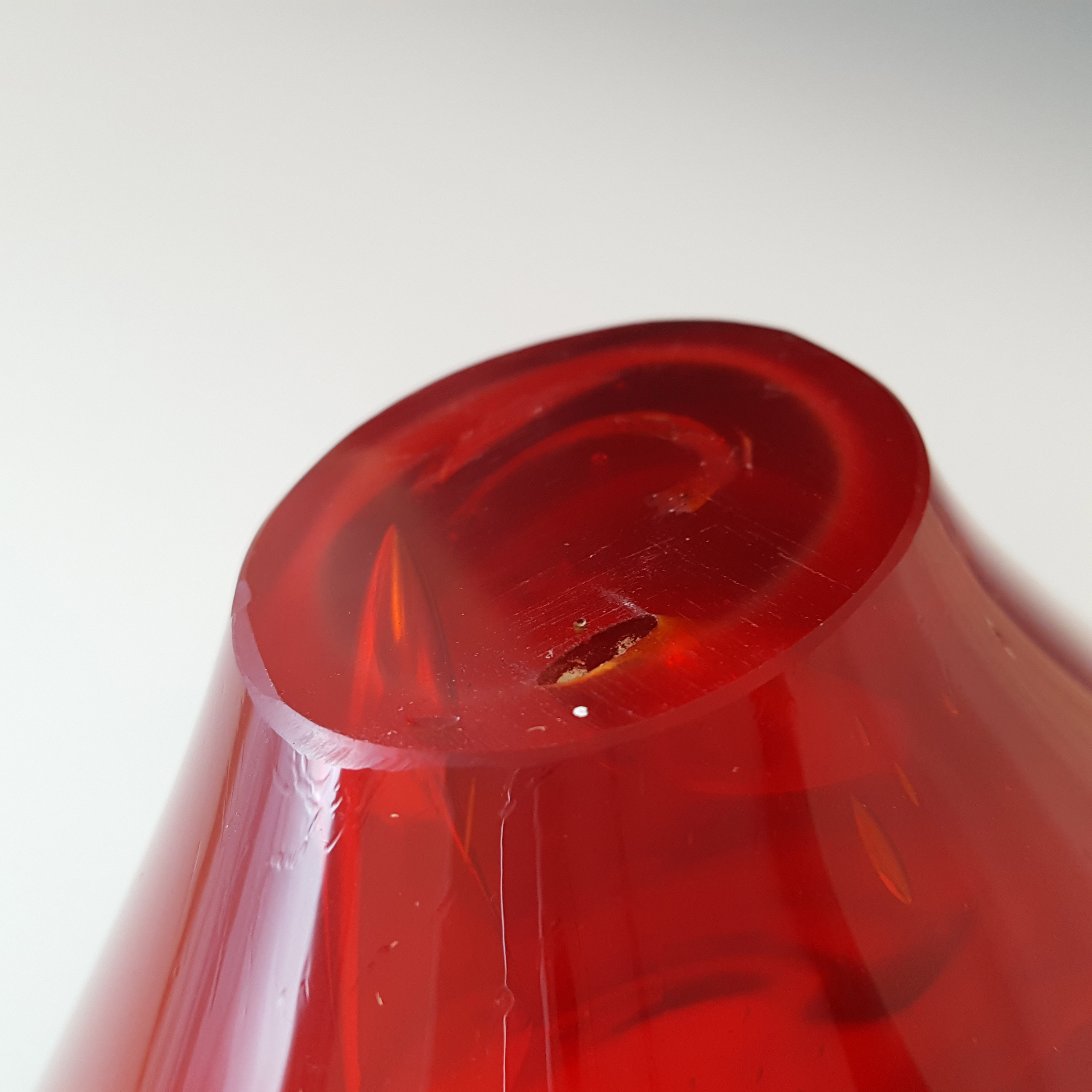 Viartec Murano Style Selenium Red & Orange Spanish Glass Basket Sculpture - Click Image to Close