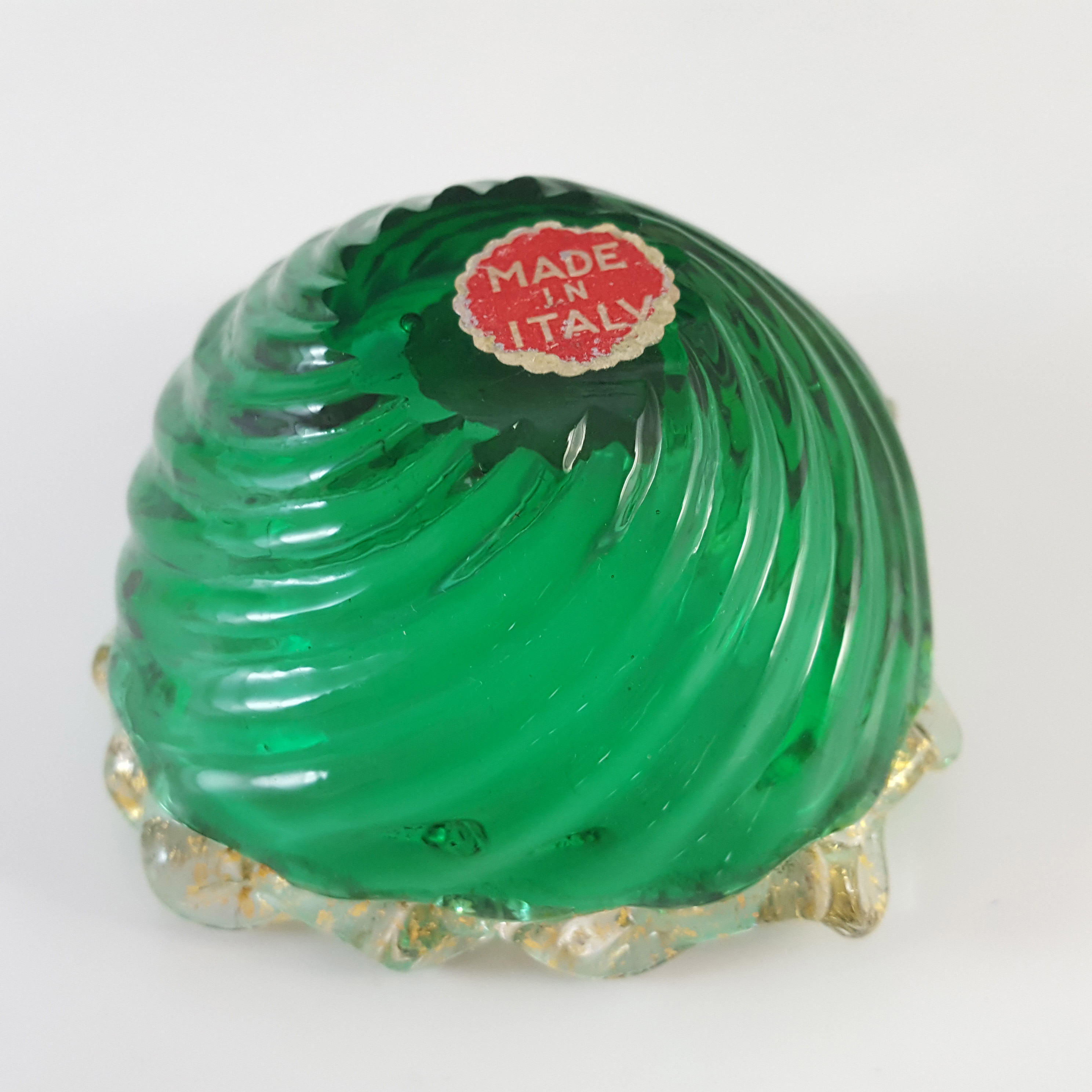 Archimede Seguso Murano Green Glass Gold Leaf Bowl - Labelled - Click Image to Close