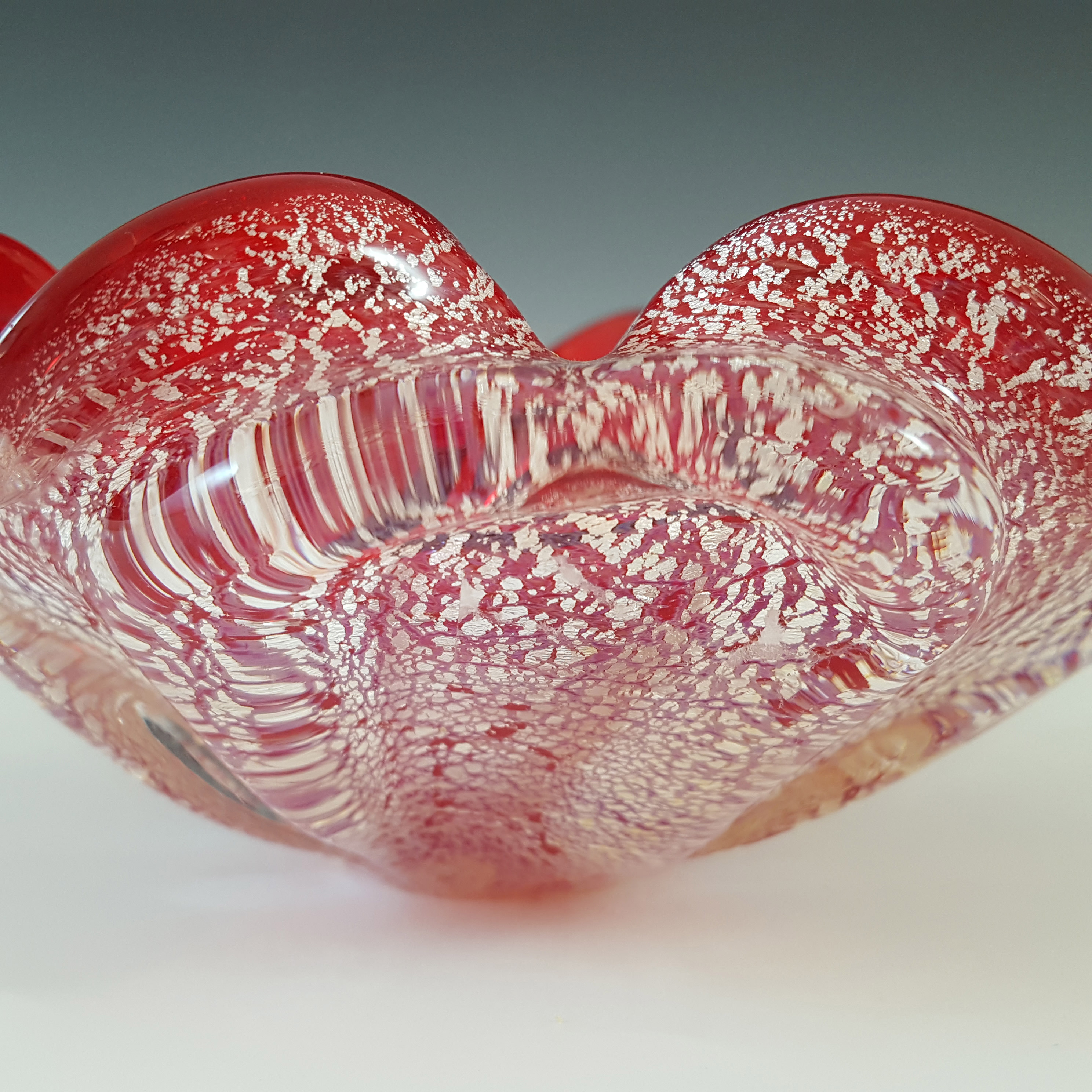 (image for) Murano Italian Red Glass & Silver Leaf Bowl / Ashtray - Click Image to Close
