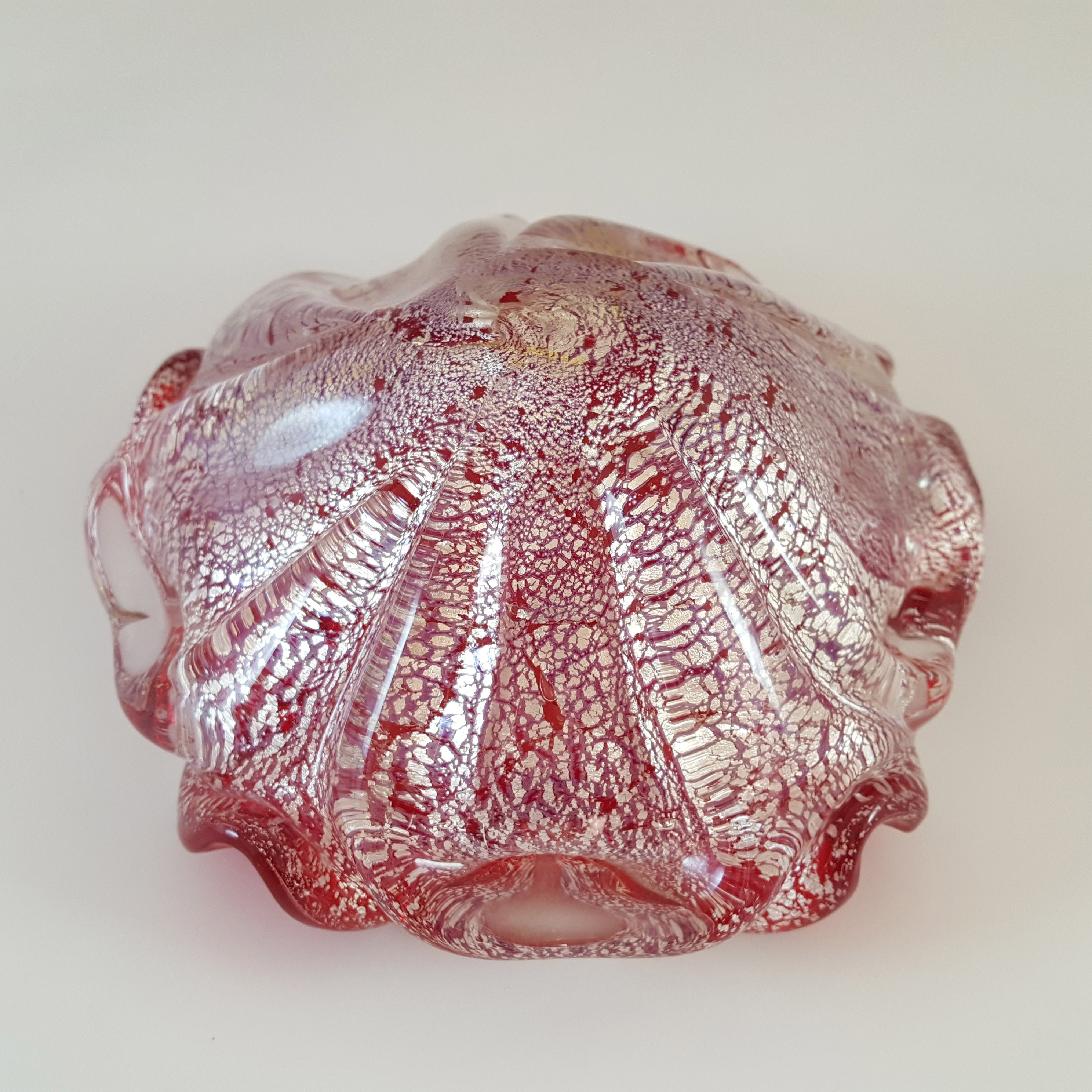 Murano Italian Red Glass & Silver Leaf Bowl / Ashtray - Click Image to Close