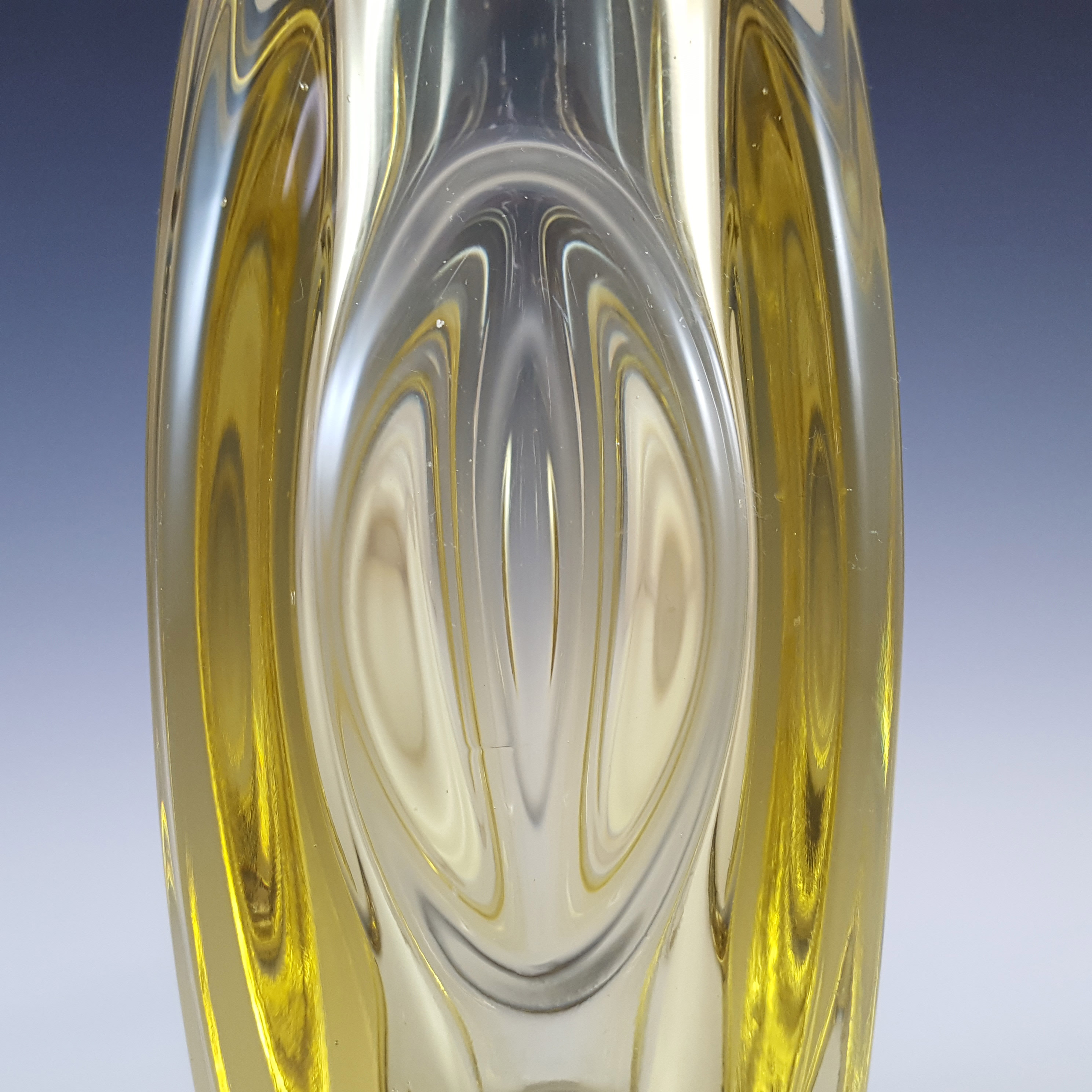Rosice Sklo Union 6" Yellow Glass Lens Vase by Rudolf Schrötter - Click Image to Close