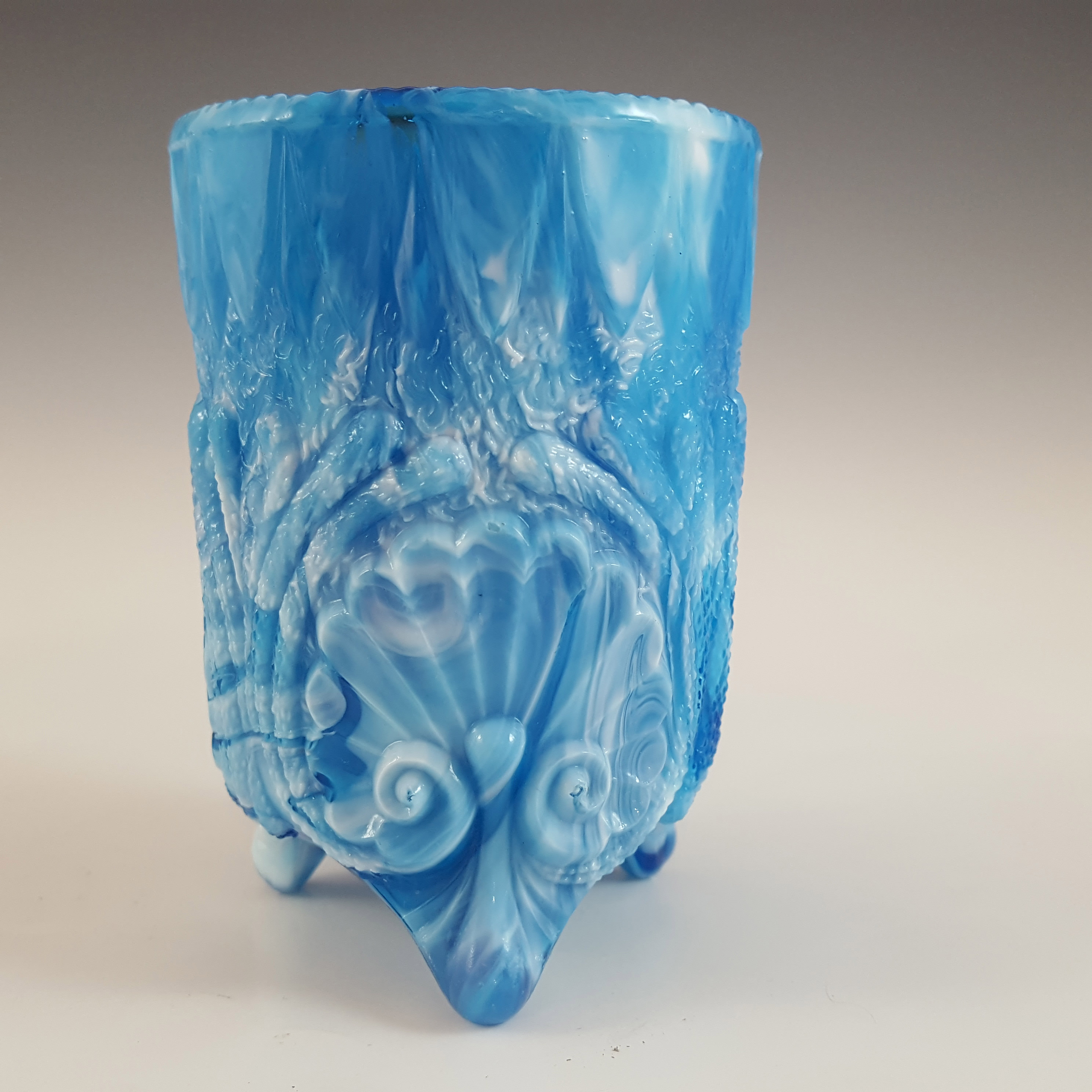 (image for) MARKED Davidson Victorian Blue Malachite / Slag Glass Vase - Click Image to Close