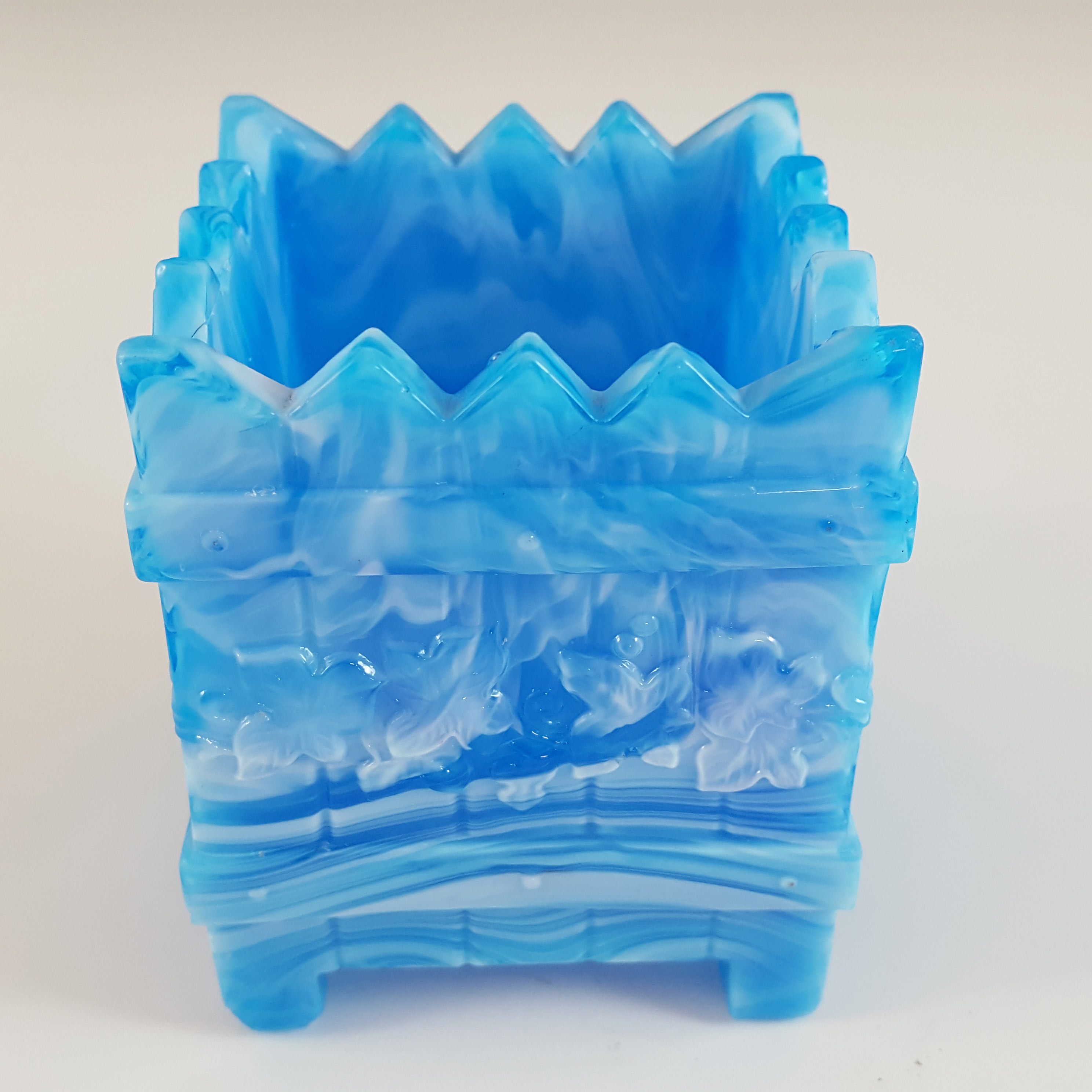(image for) Victorian Blue & White Malachite / Slag Glass Spill Vase - Click Image to Close