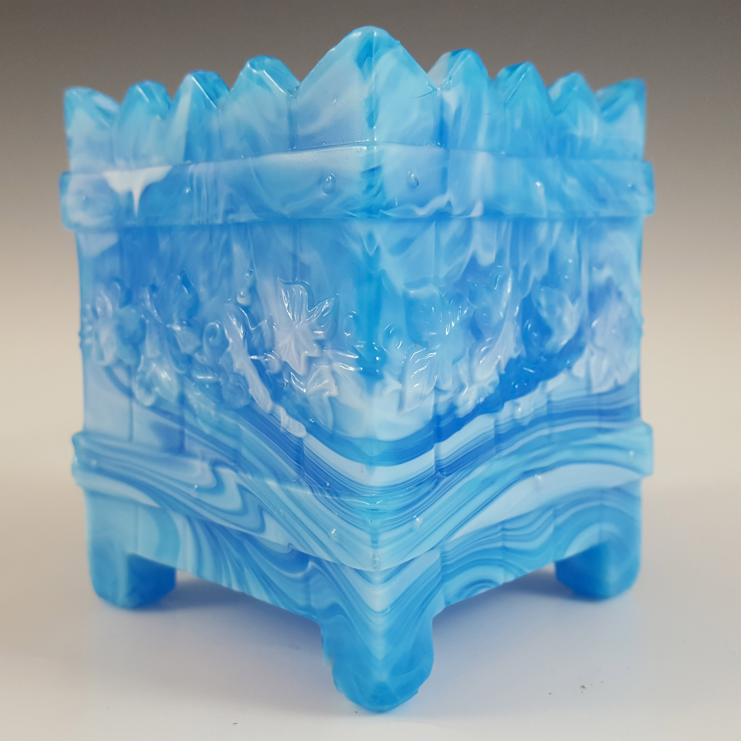 (image for) Victorian Blue & White Malachite / Slag Glass Spill Vase - Click Image to Close