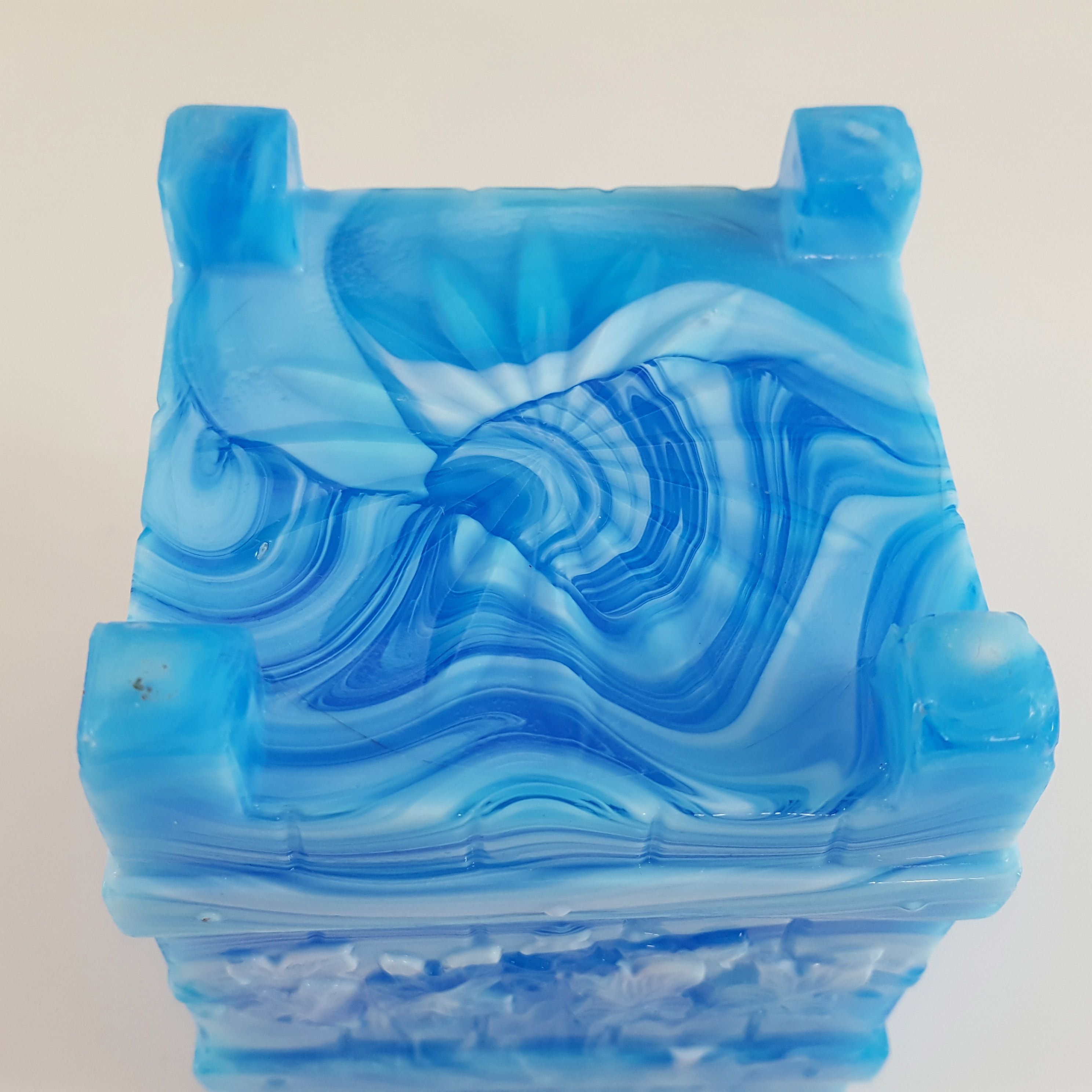 Victorian Blue & White Malachite / Slag Glass Spill Vase - Click Image to Close