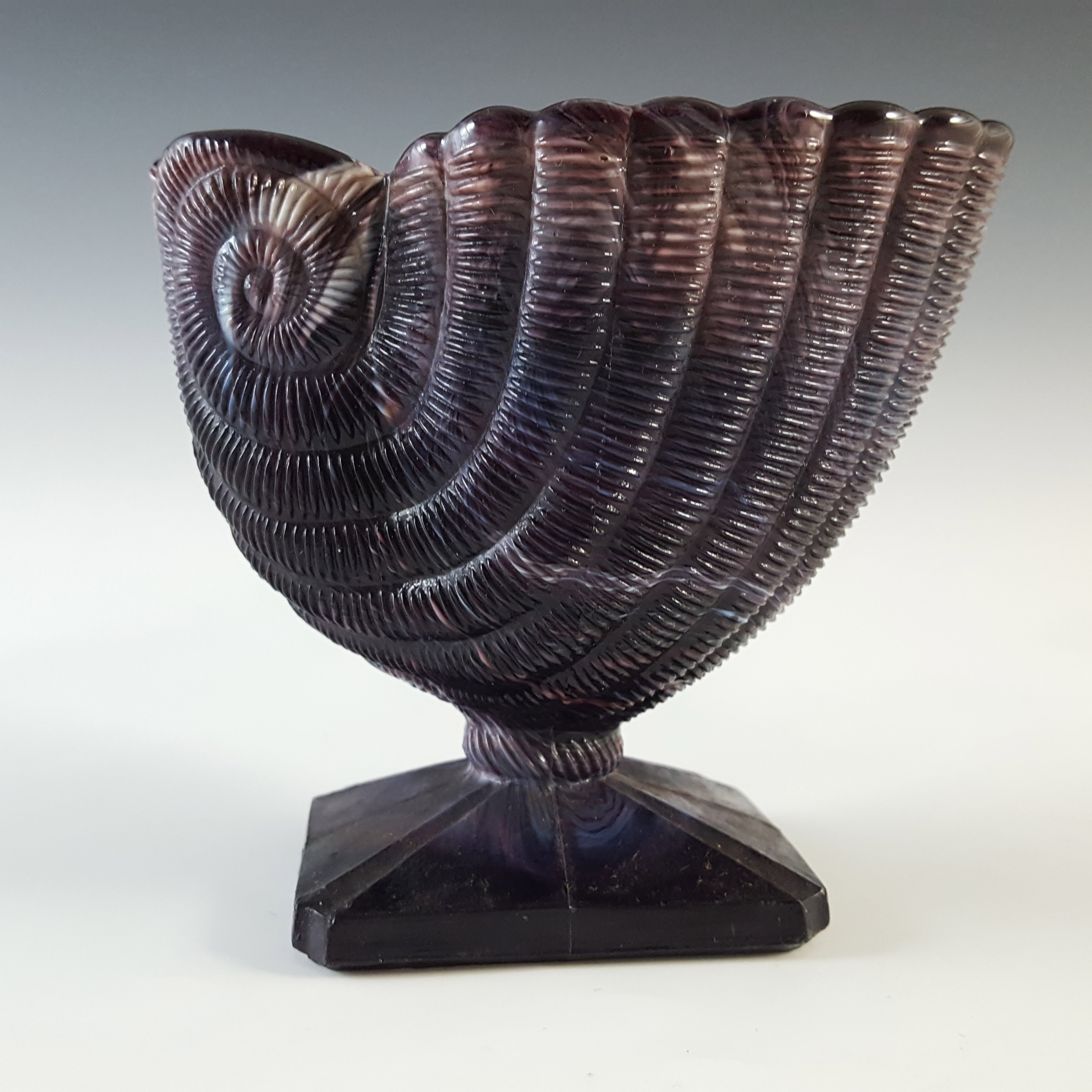 (image for) Victorian 1890's Malachite / Slag Glass Nautilus Shell Vase - Click Image to Close