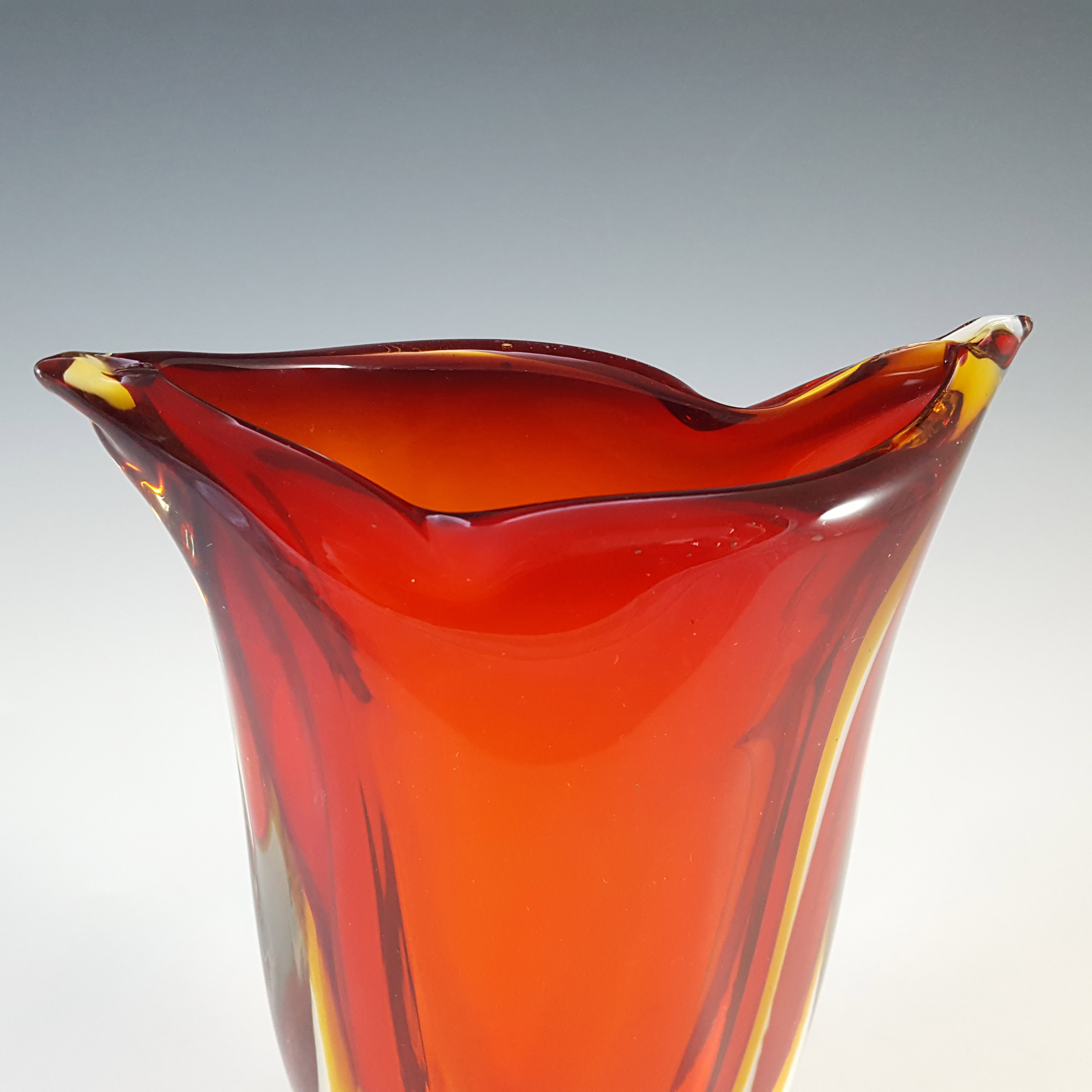 (image for) Murano Venetian Red & Amber Sommerso Glass Vintage Vase - Click Image to Close