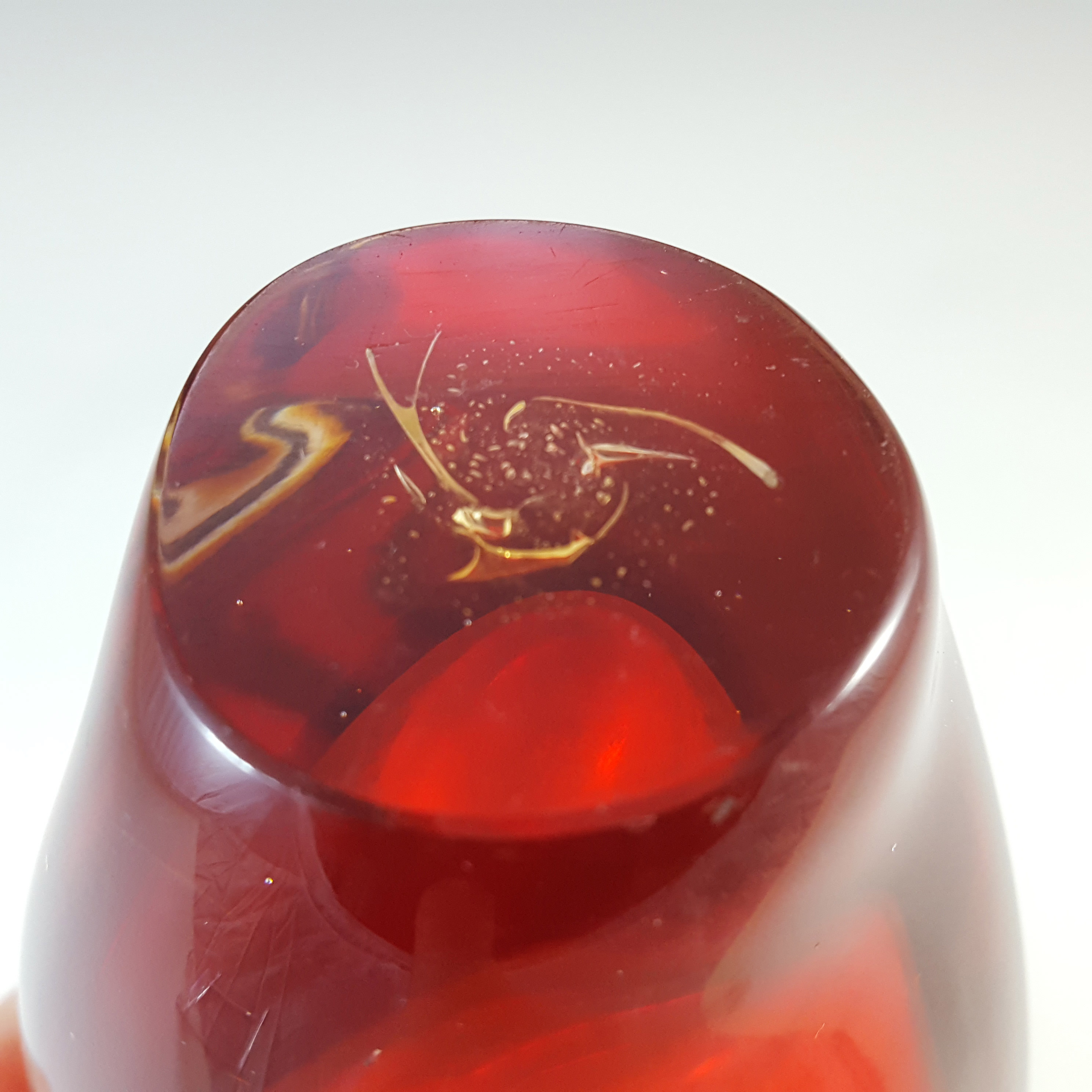 (image for) Murano Venetian Red & Amber Sommerso Glass Vintage Vase - Click Image to Close