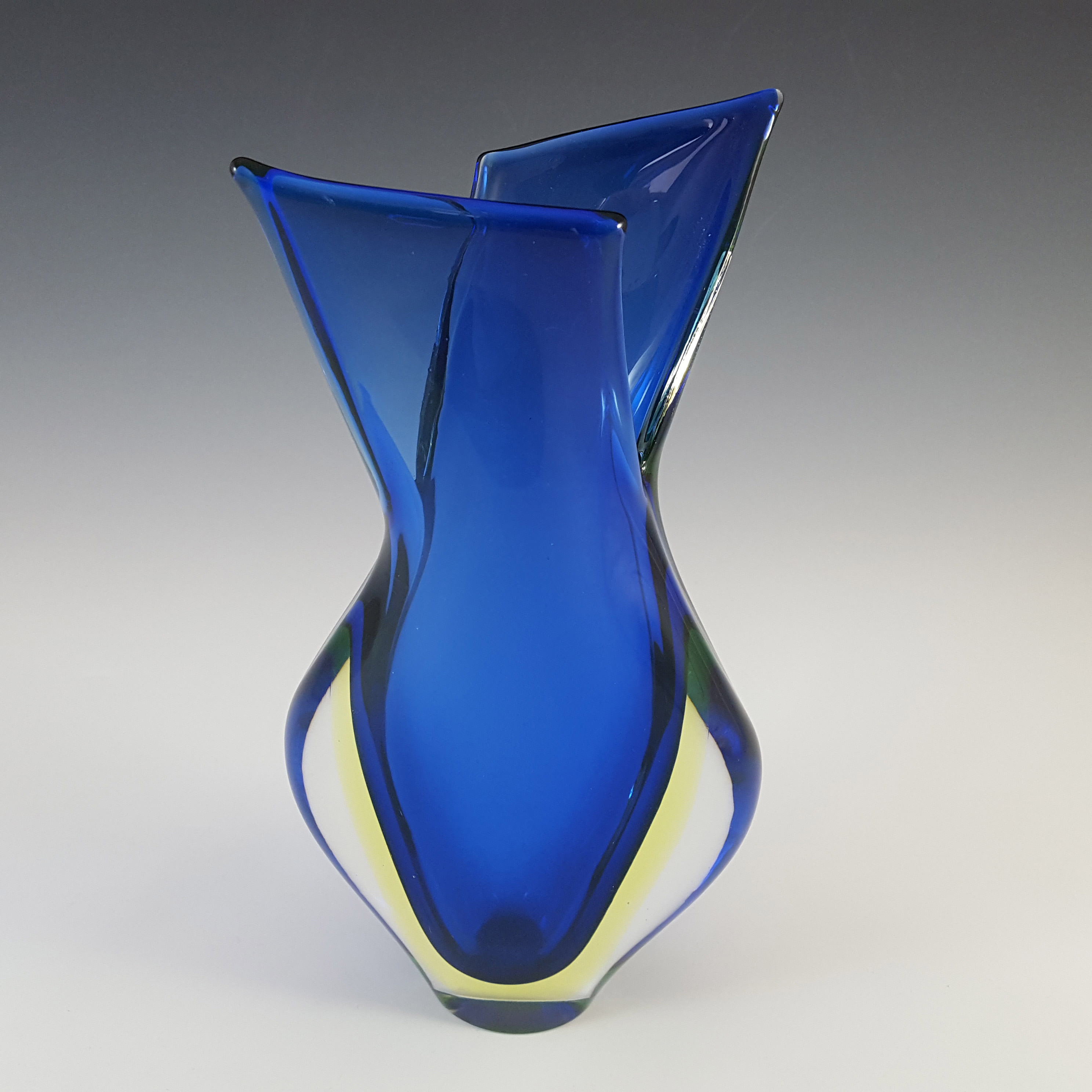 (image for) Murano Blue & Uranium Yellow Sommerso Glass Vintage Vase - Click Image to Close