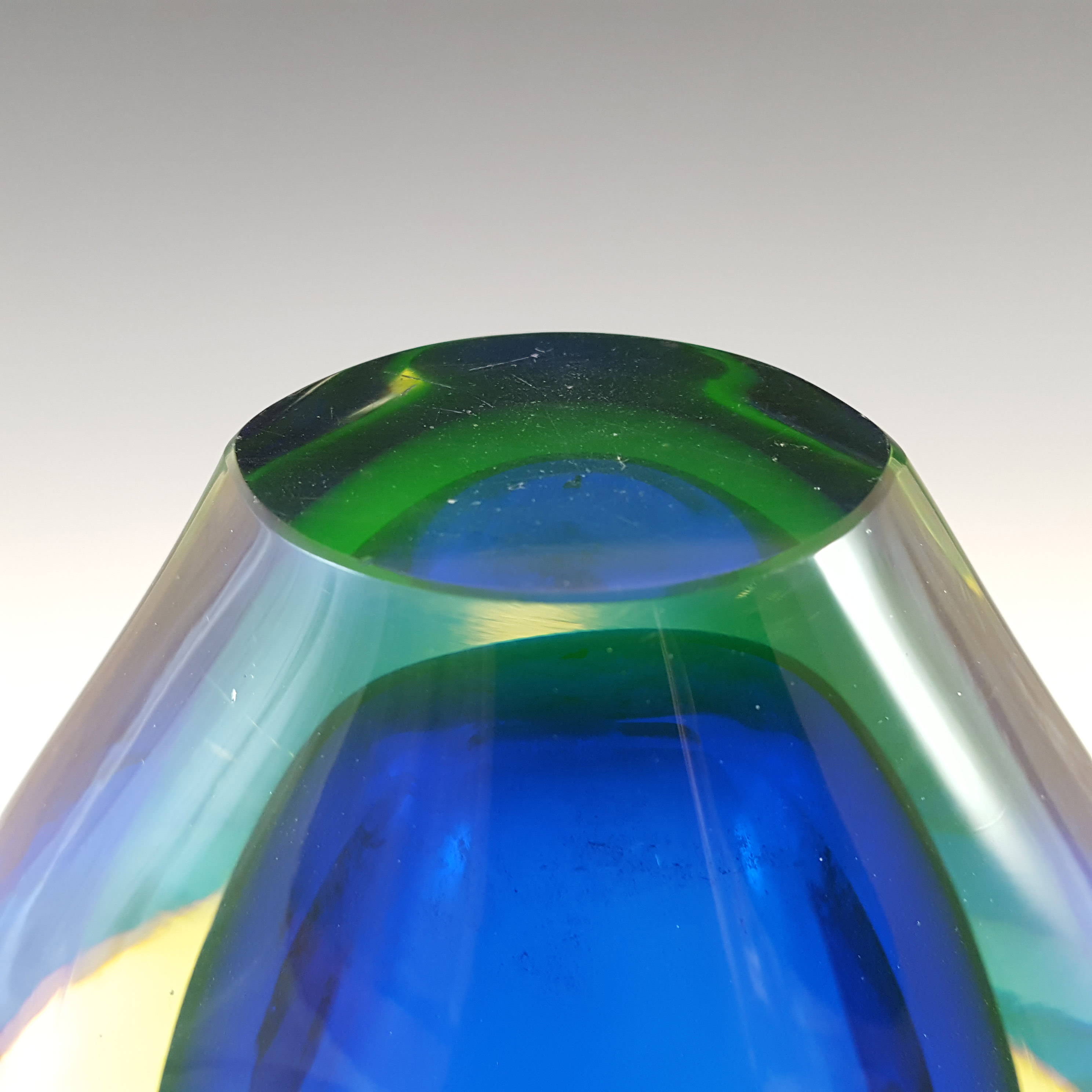 (image for) Murano Blue & Uranium Yellow Sommerso Glass Vintage Vase - Click Image to Close