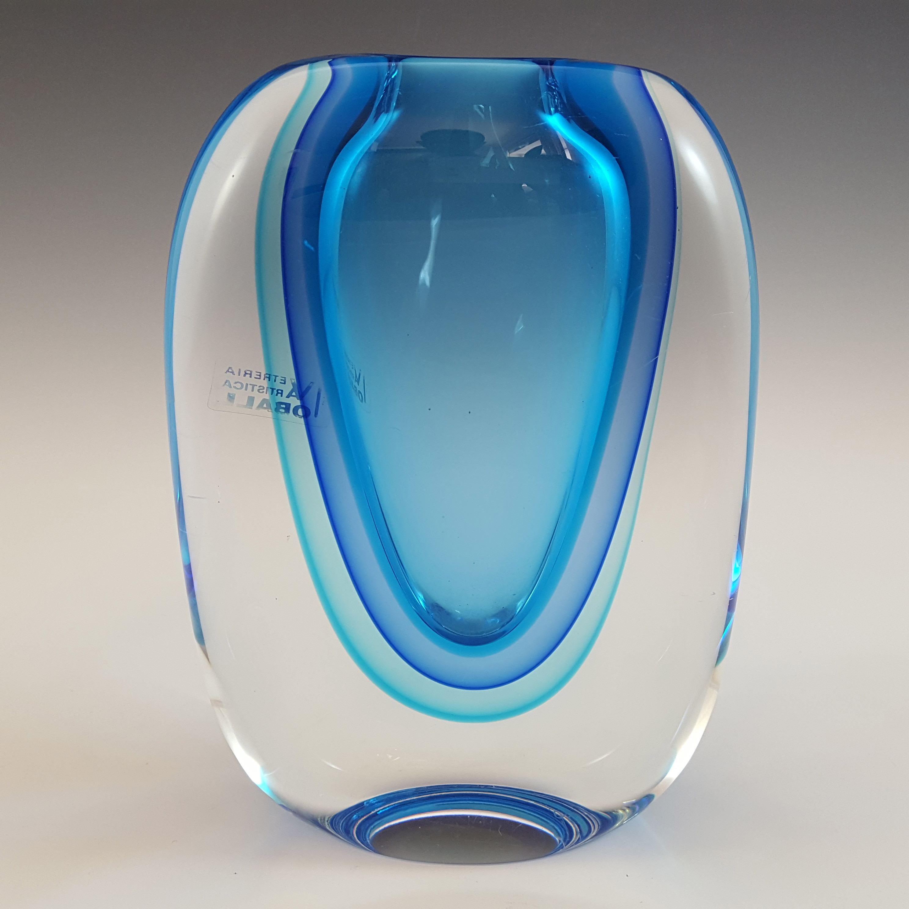 (image for) SIGNED L. Onesto Oball Murano Blue Sommerso Glass Vase - Click Image to Close