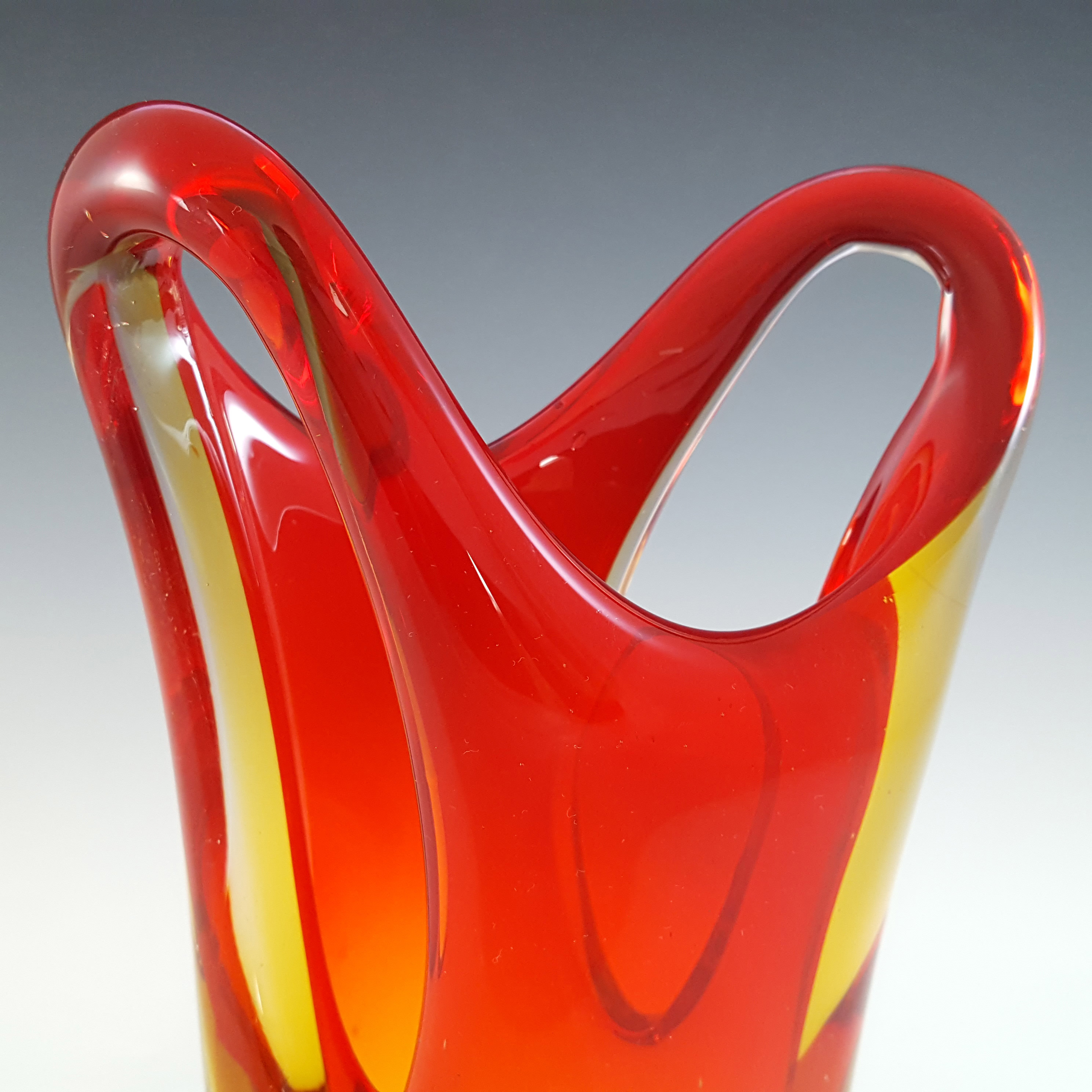 (image for) Murano Italian Red & Amber Sommerso Glass Vintage Vase - Click Image to Close