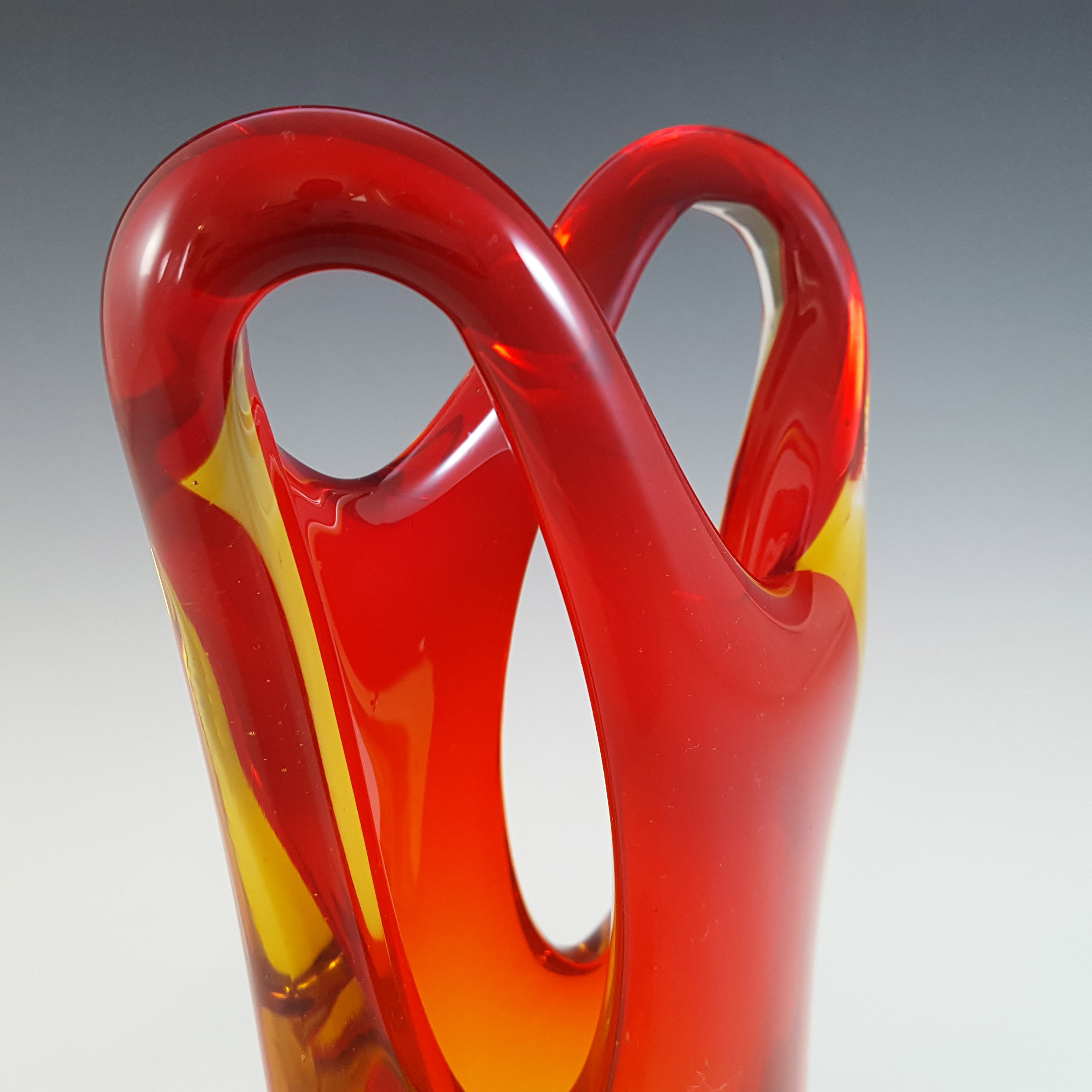 (image for) Murano Italian Red & Amber Sommerso Glass Vintage Vase - Click Image to Close