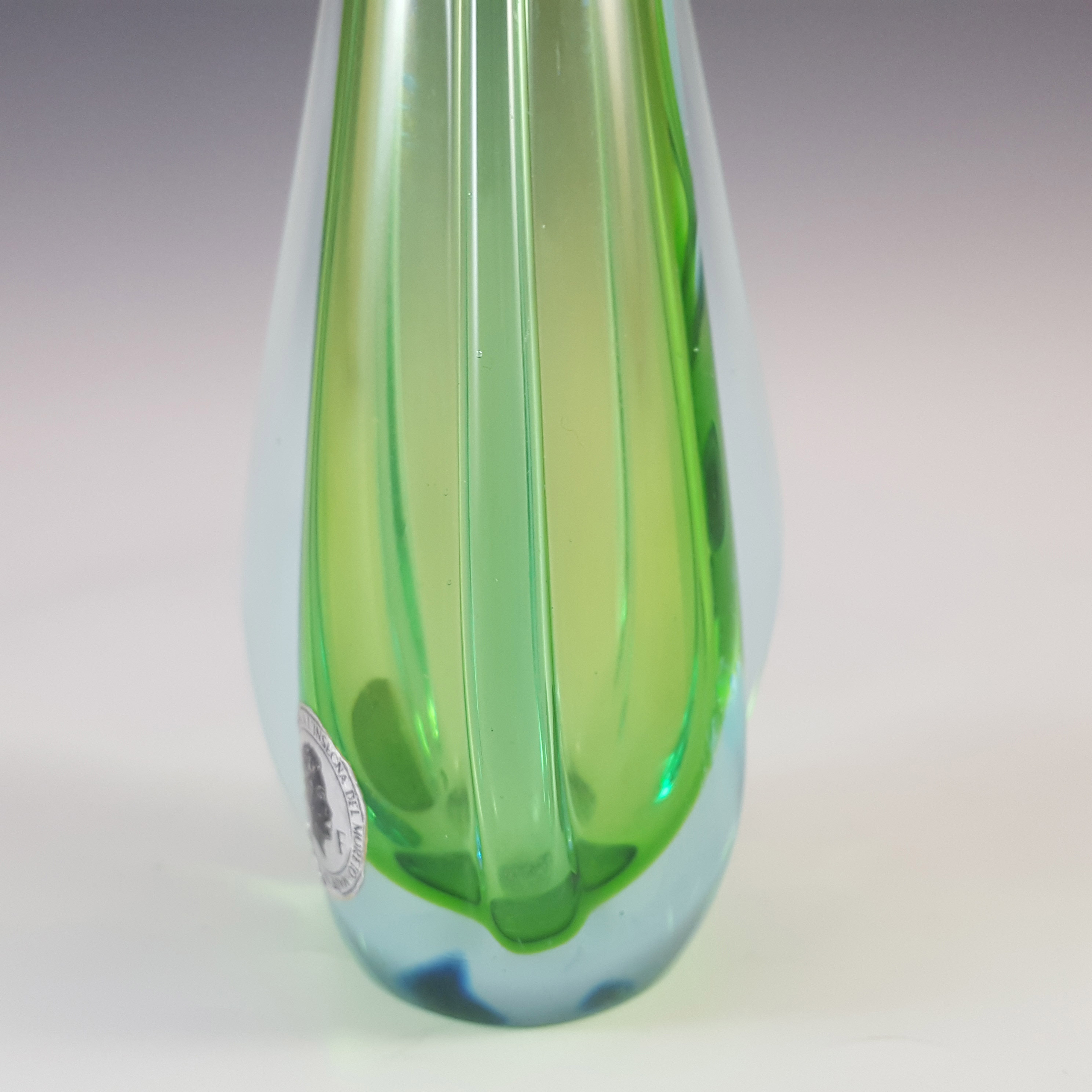 (image for) LABELLED Galliano Ferro Murano Green & Blue Sommerso Glass Stem Vase - Click Image to Close