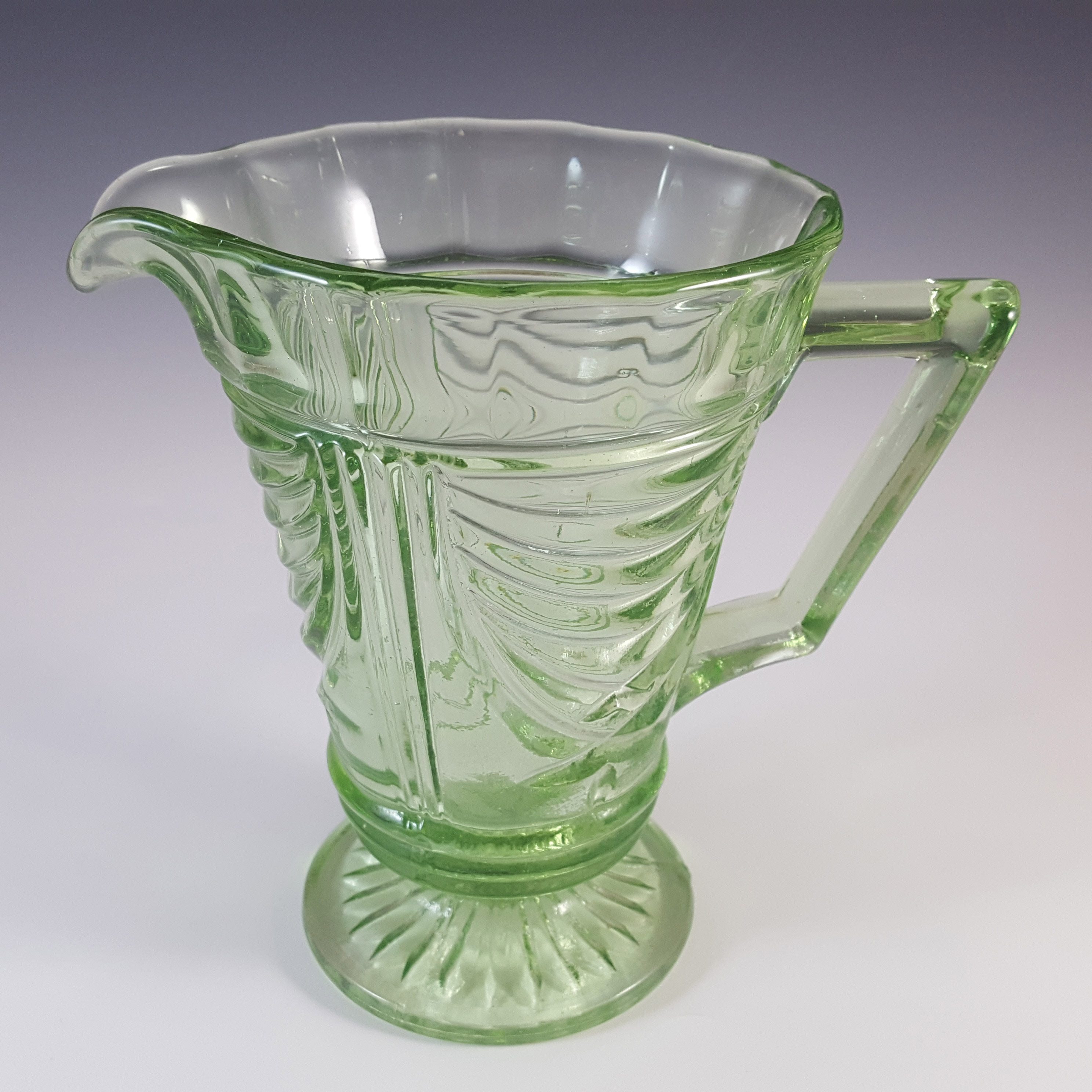 Sowerby #2550 Art Deco Vintage Green Glass Water Jug - Click Image to Close