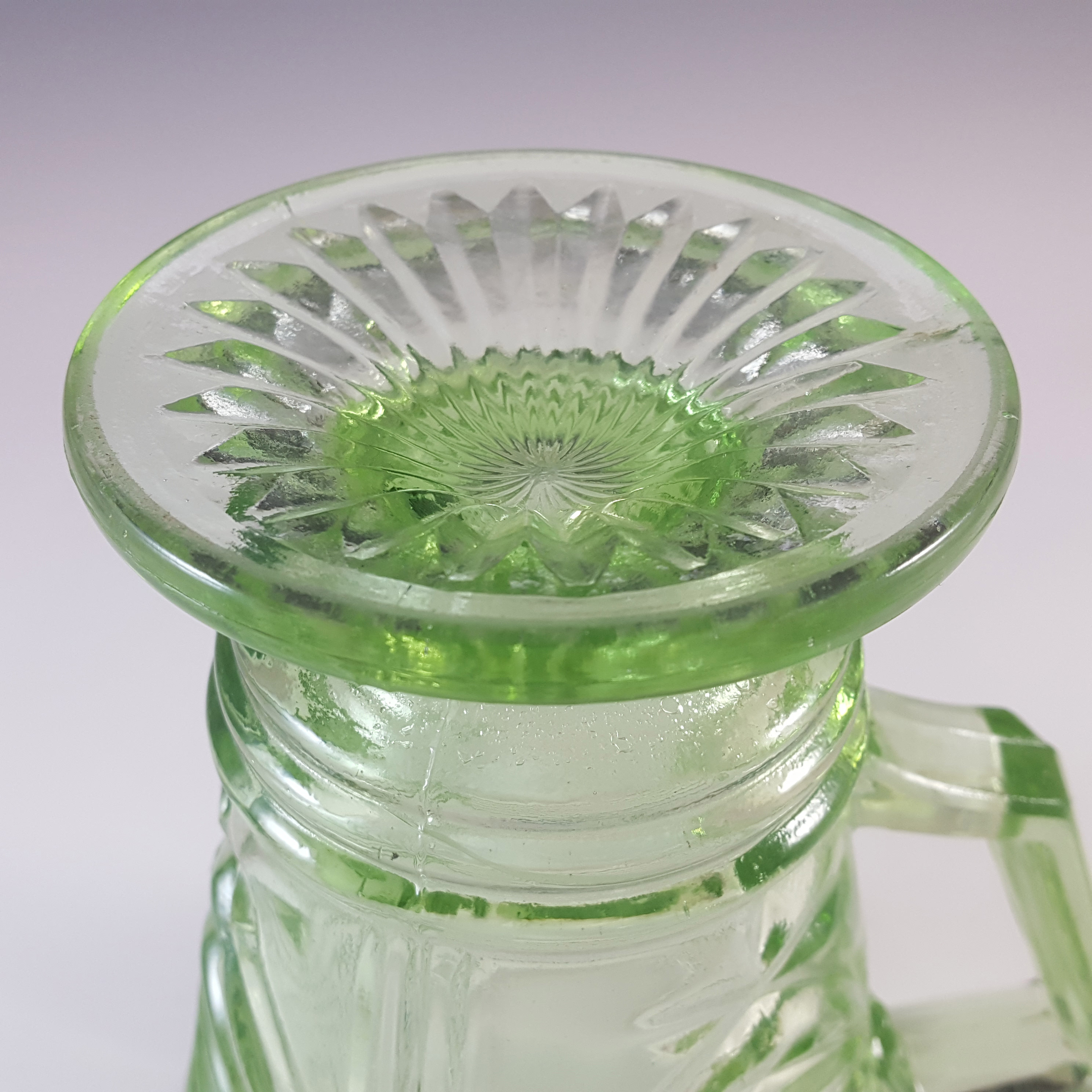 Sowerby #2550 Art Deco Vintage Green Glass Water Jug - Click Image to Close