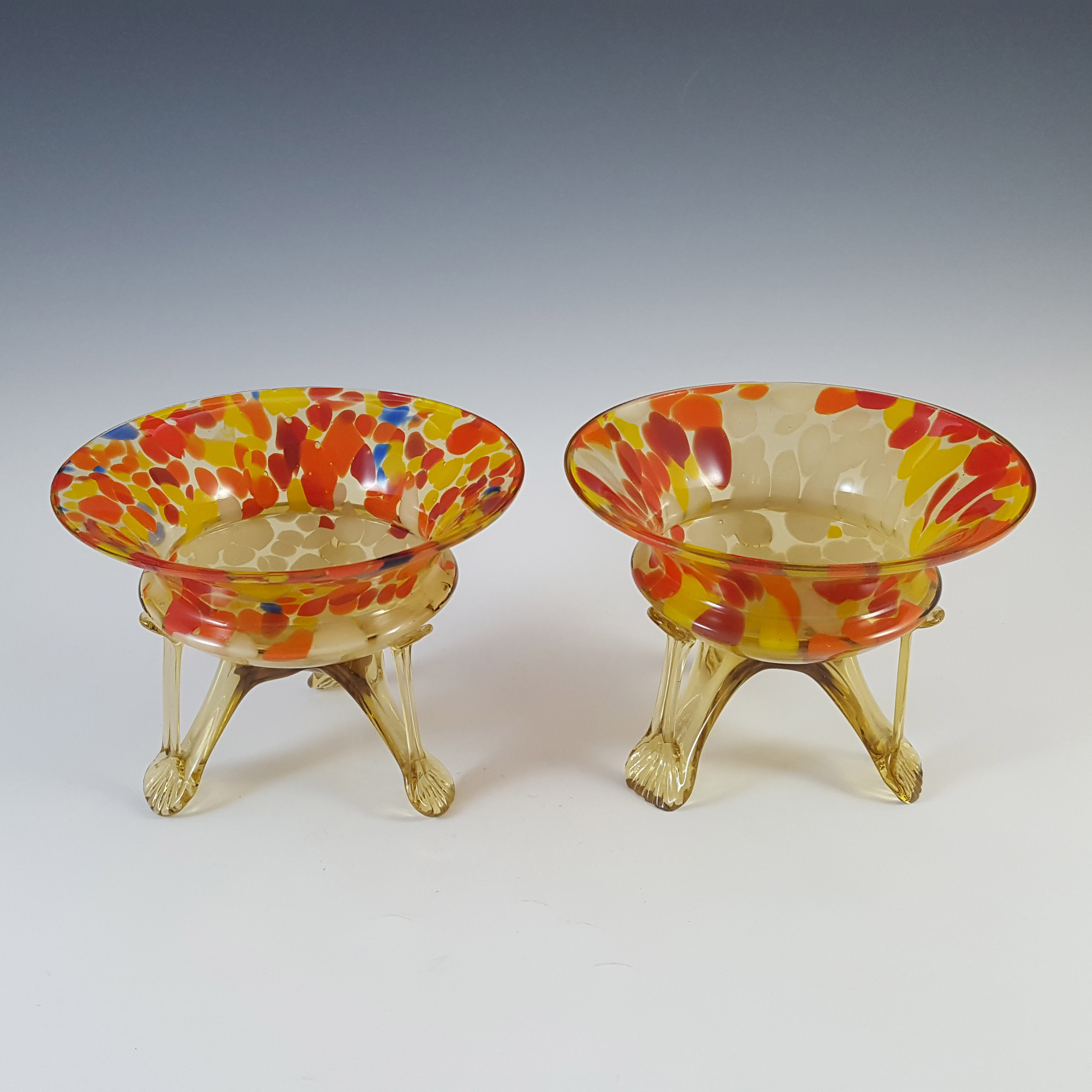 Welz Czech 1940's Pair of Spatter Glass Vases / Bowls - Click Image to Close