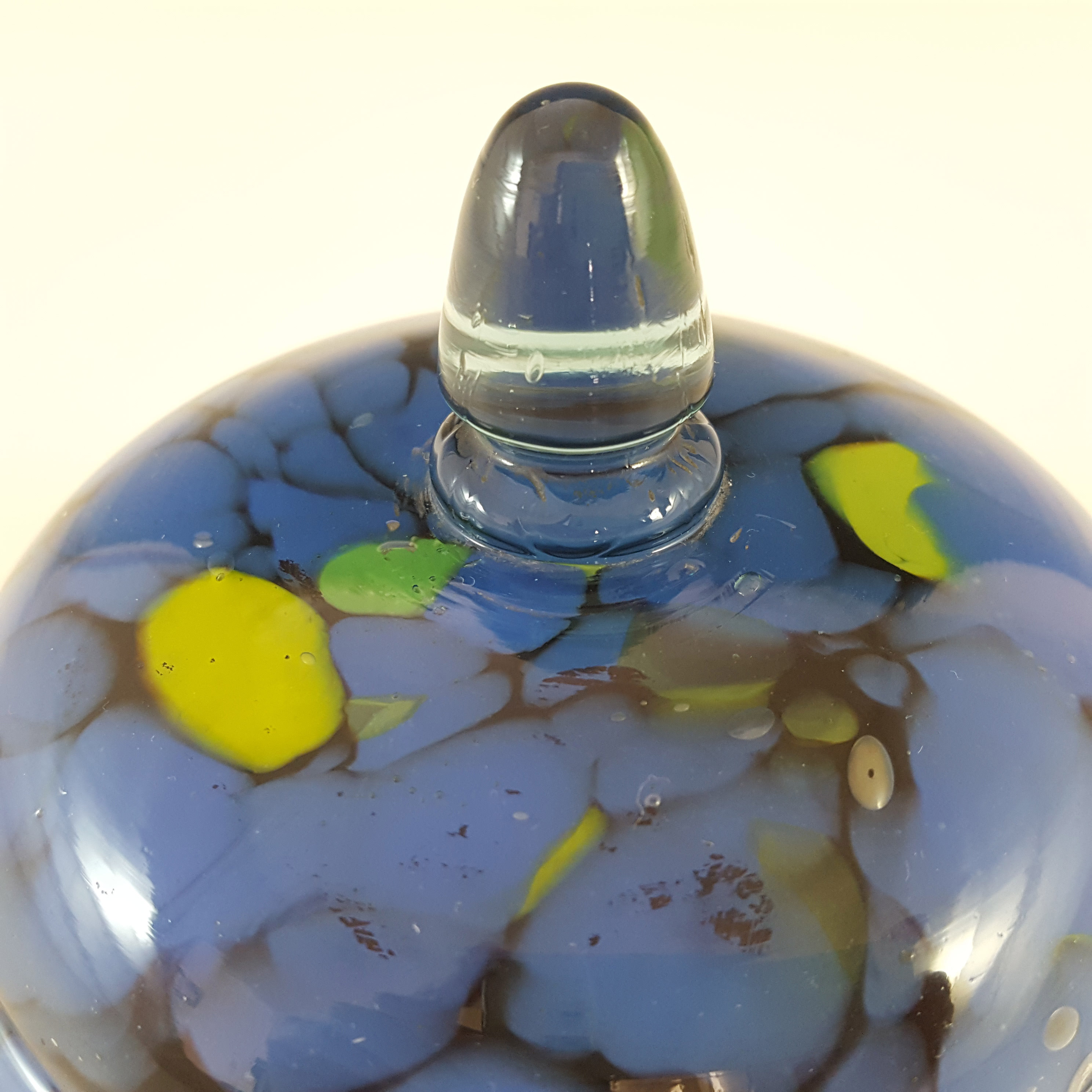 (image for) Czech Blue, Black & Yellow Spatter Glass Powder / Trinket Bowl - Click Image to Close