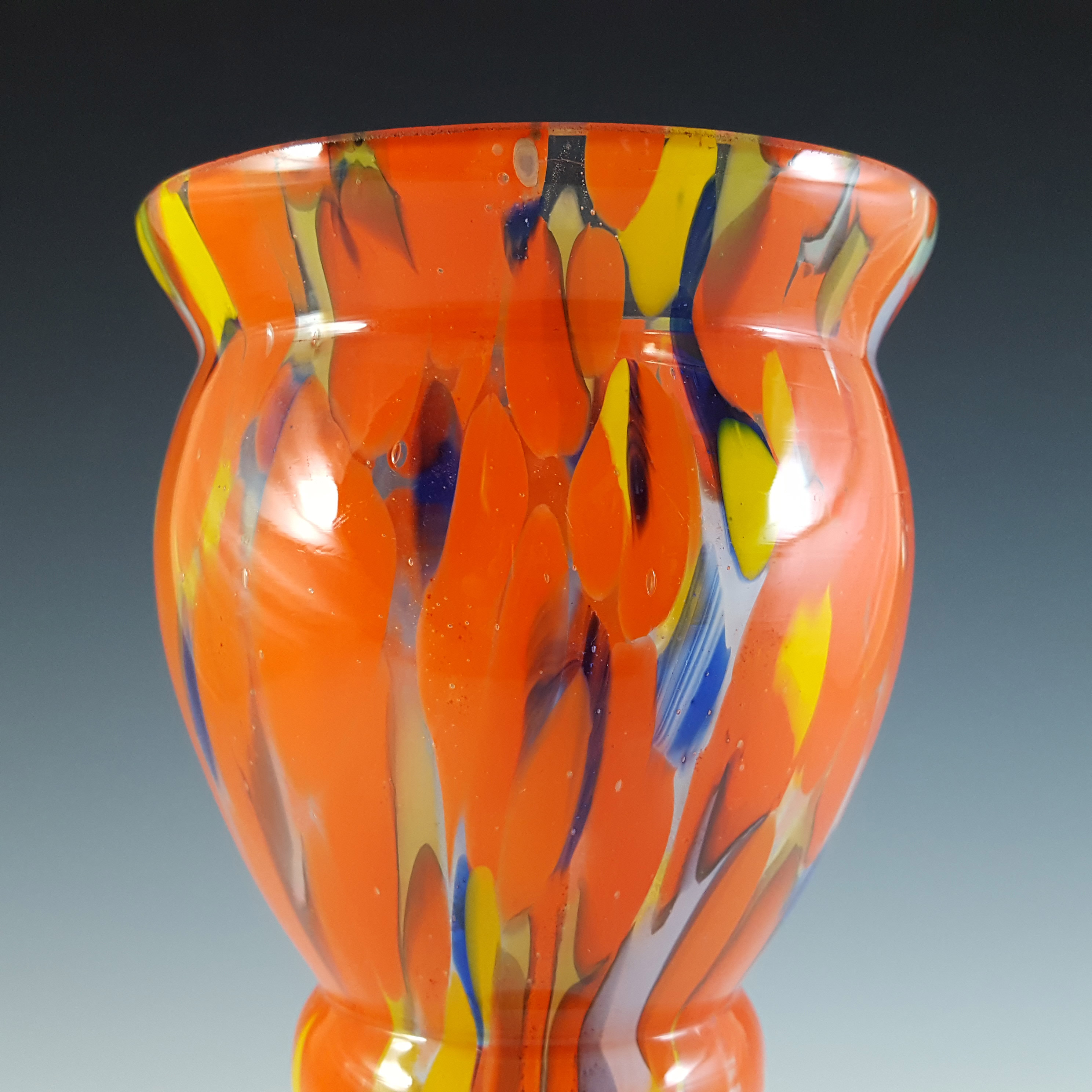 Czech Multicoloured Art Deco Retro Spatter Glass Vase - Click Image to Close