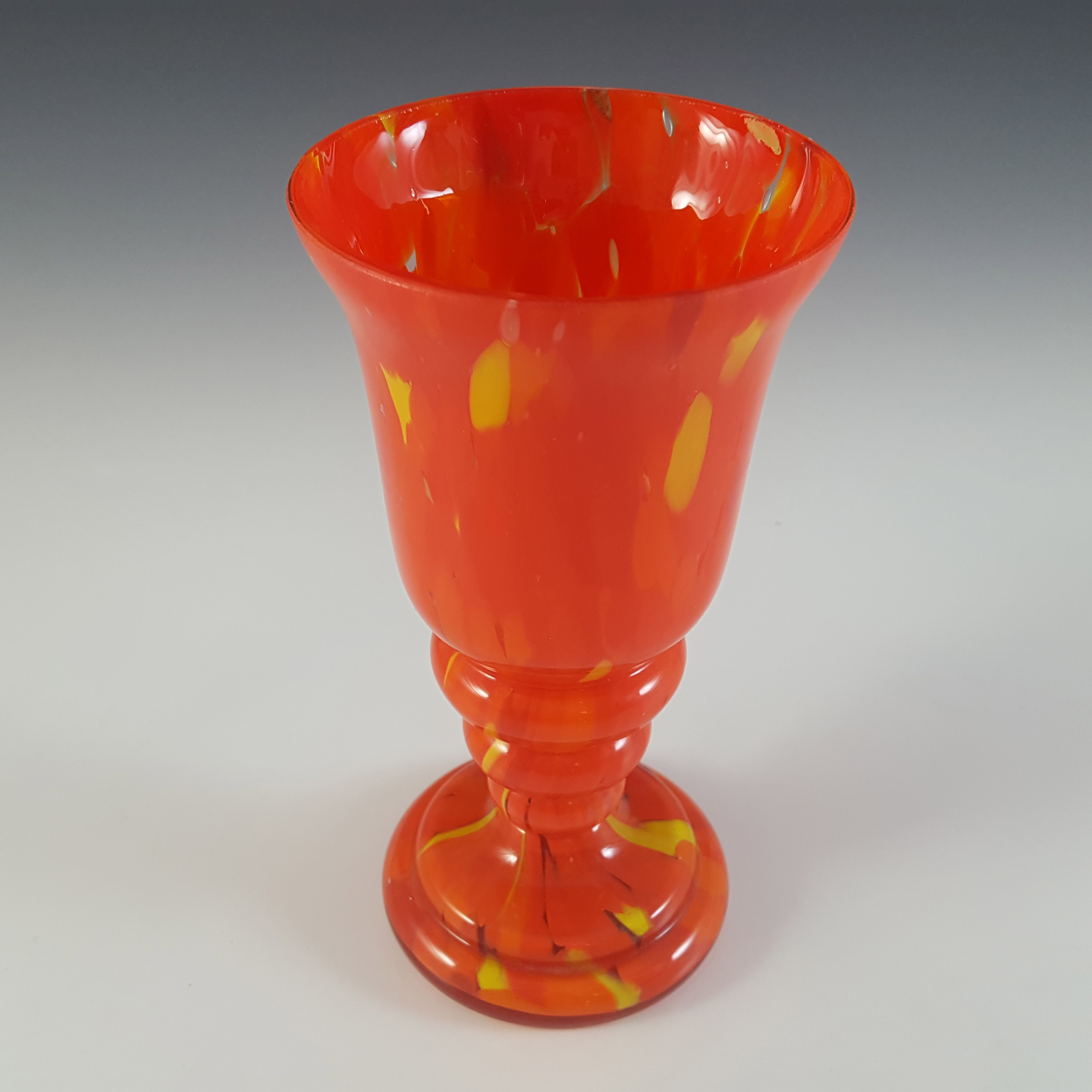 Czech Orange & Yellow Art Deco Retro Spatter Glass Vase - Click Image to Close