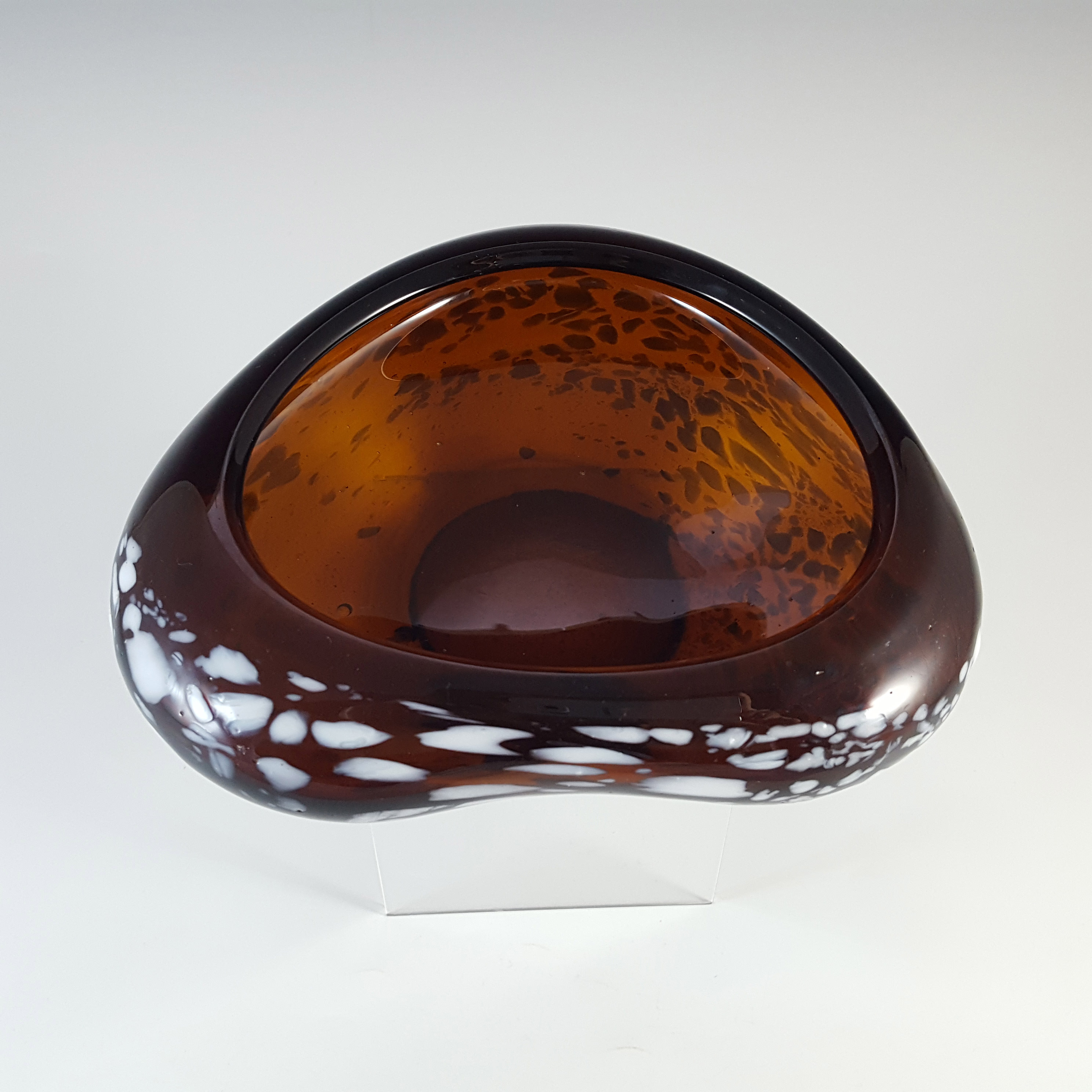 Vintage Brown & White Speckled Glass Bowl / Ashtray - Click Image to Close