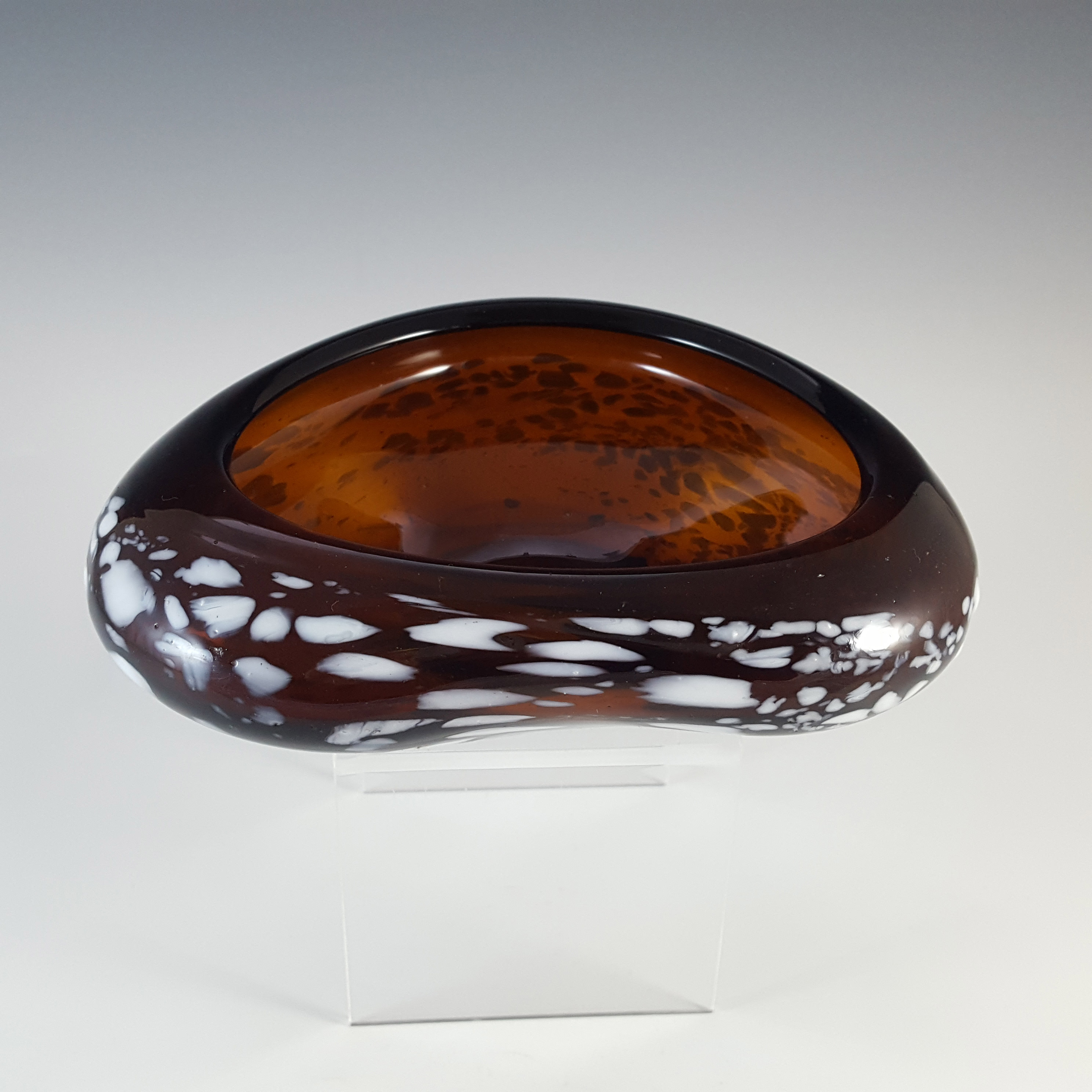 (image for) Romanian Vintage Brown & White Speckled Glass Bowl / Ashtray - Click Image to Close
