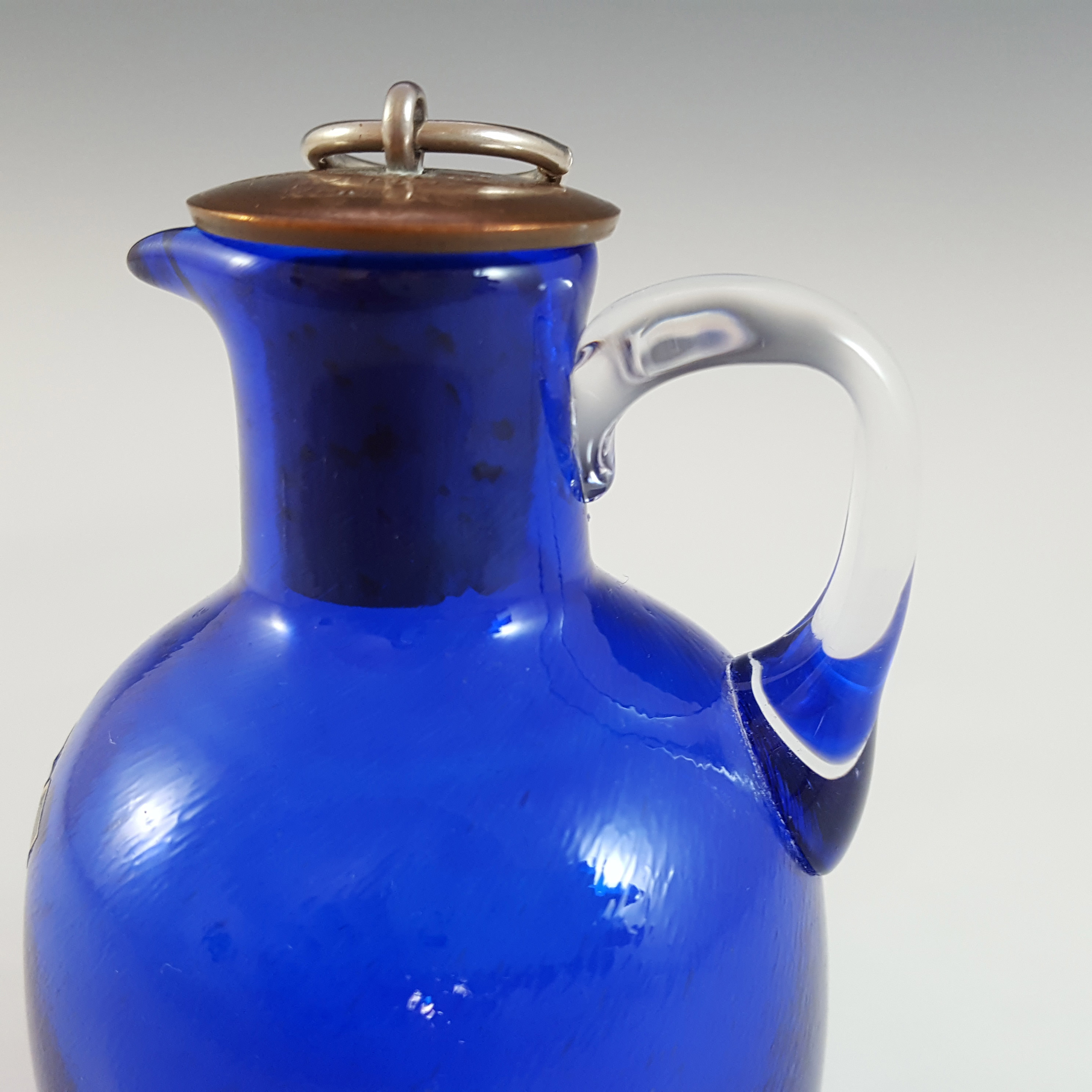 (image for) Stockholms Glasbruk Blue Glass Creamer, Gustaf VI Adolf Stopper - Click Image to Close