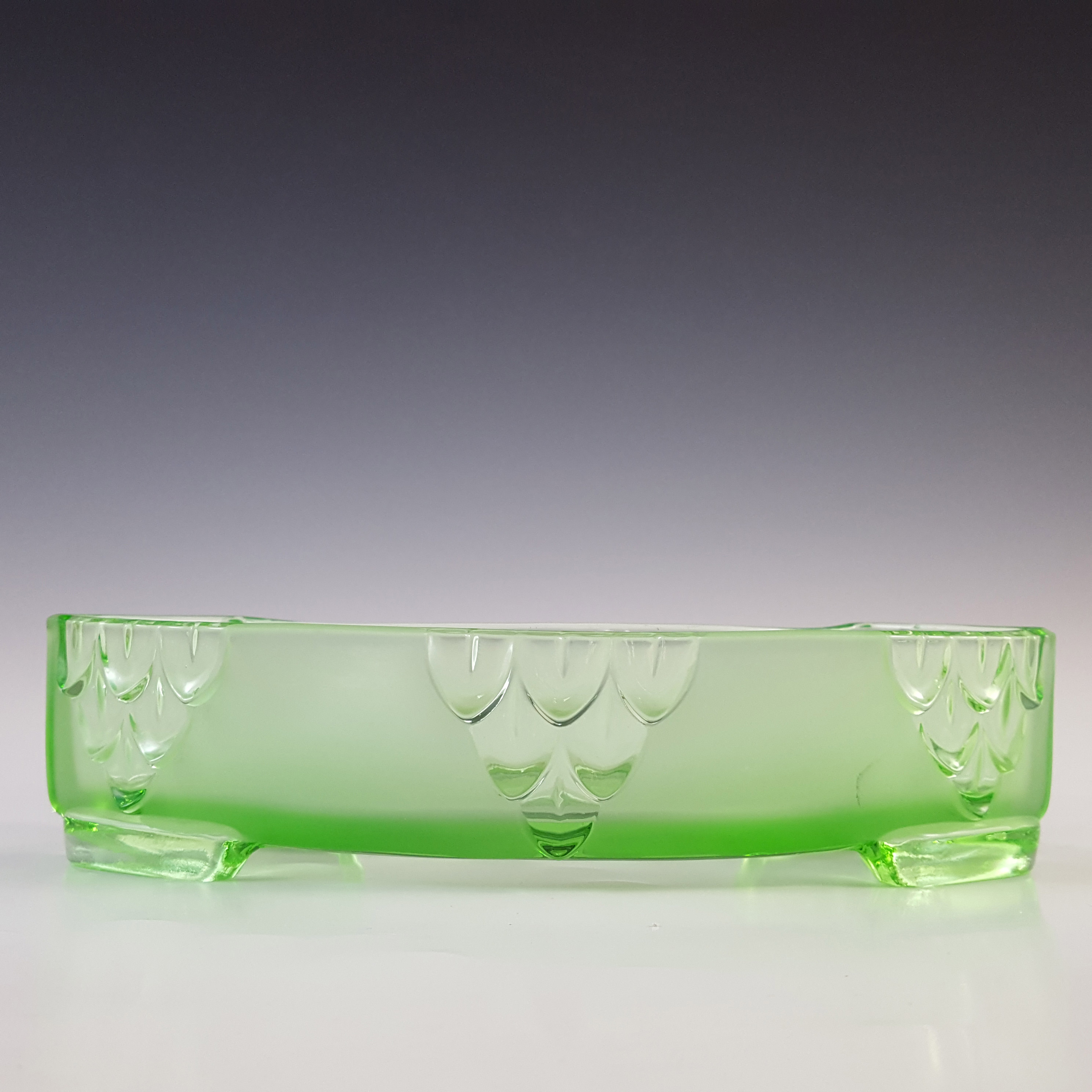 (image for) Stölzle Vintage Czech Art Deco Green Glass Flower Trough / Bowl - Click Image to Close