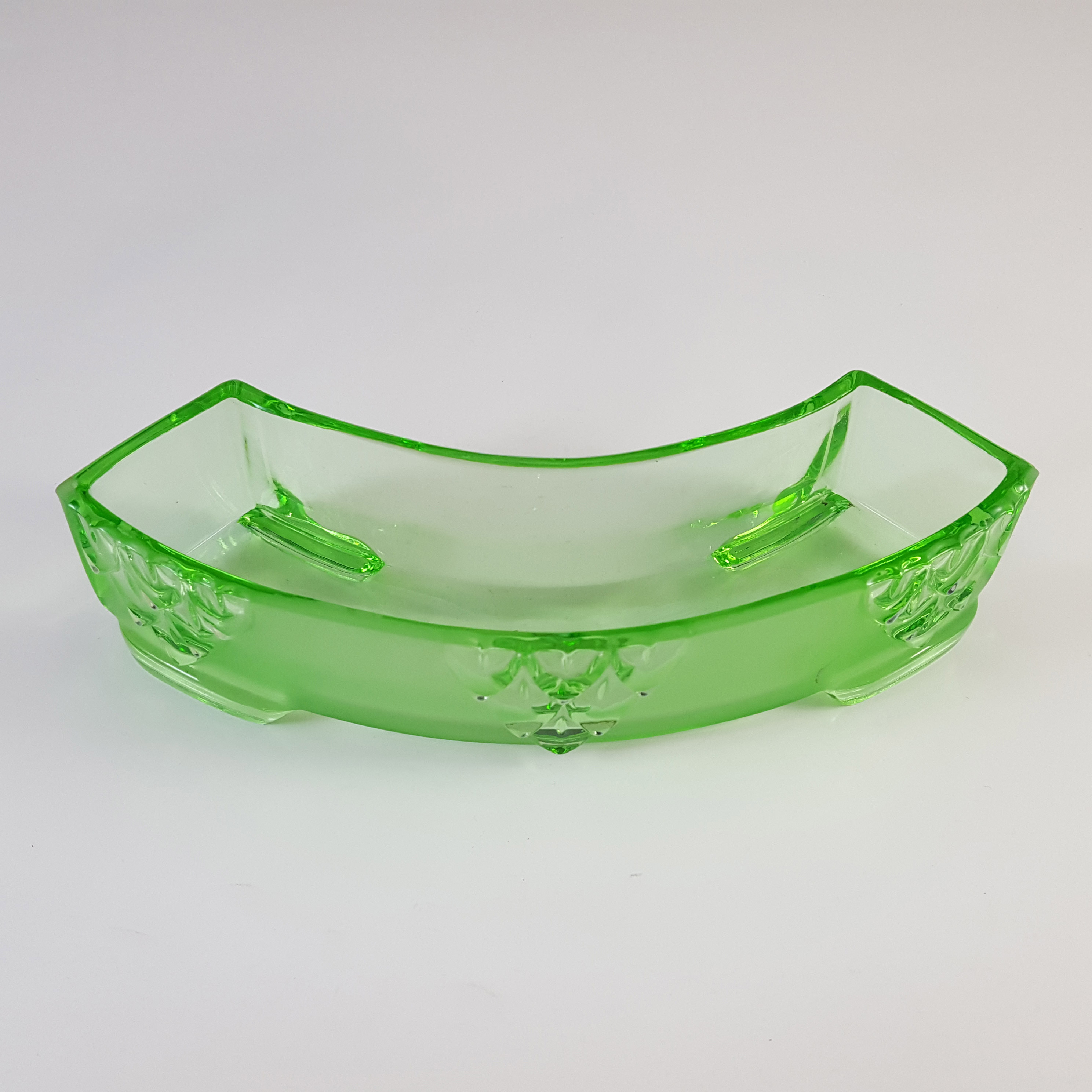 Stölzle Vintage Czech Art Deco Green Glass Flower Trough / Bowl - Click Image to Close
