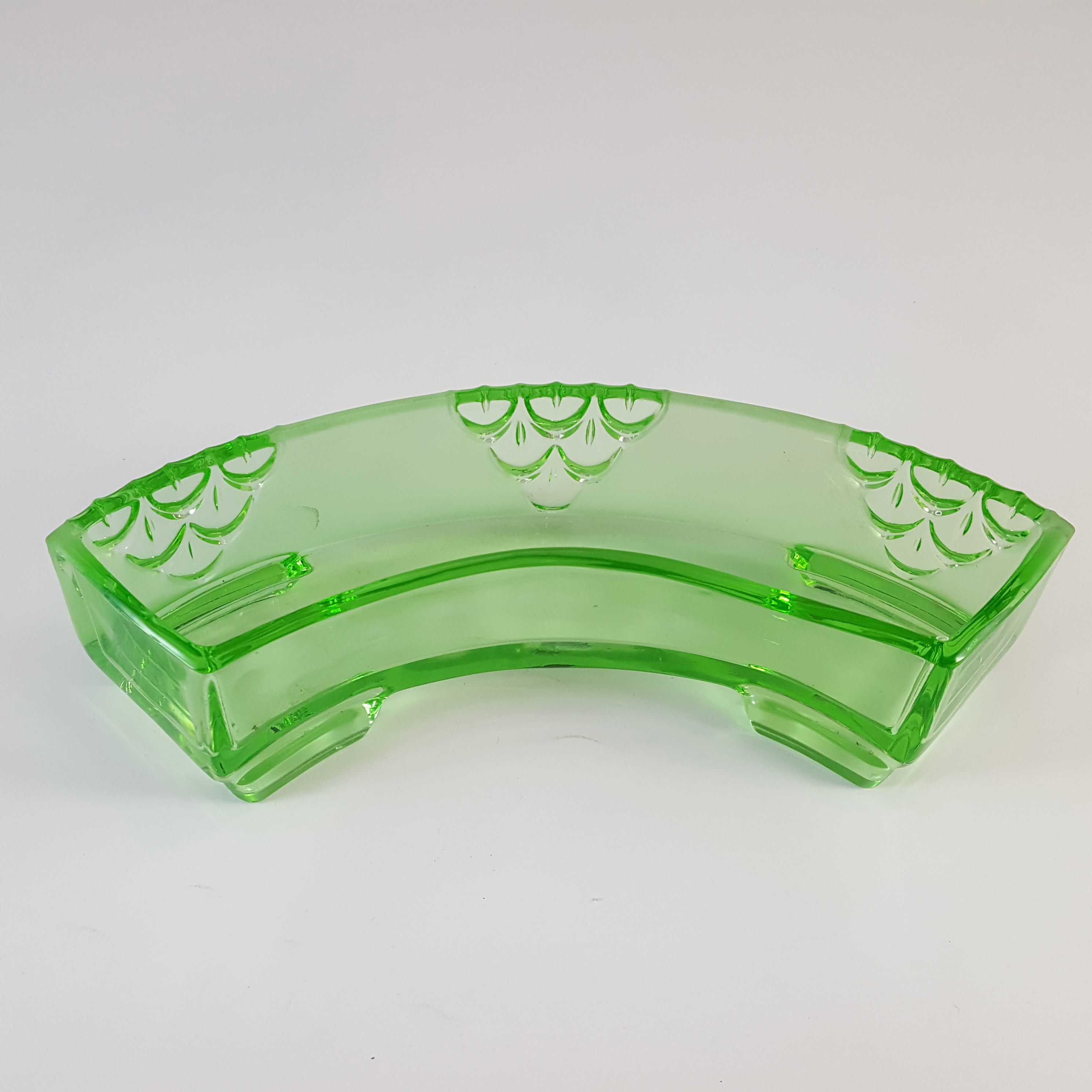 (image for) Stölzle Vintage Czech Art Deco Green Glass Flower Trough / Bowl - Click Image to Close