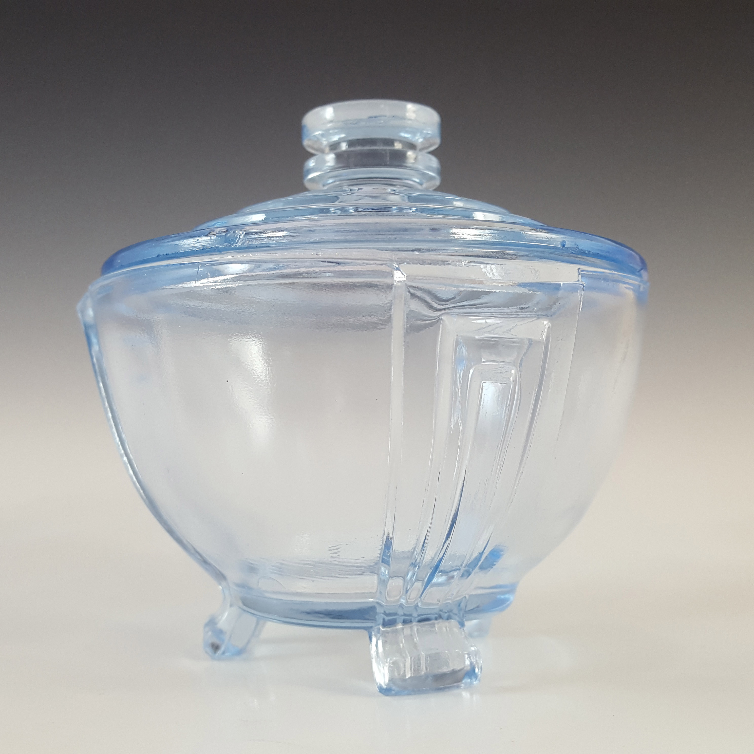 Czech Vintage Art Deco 1930's Blue Glass Trinket Bowl - Click Image to Close