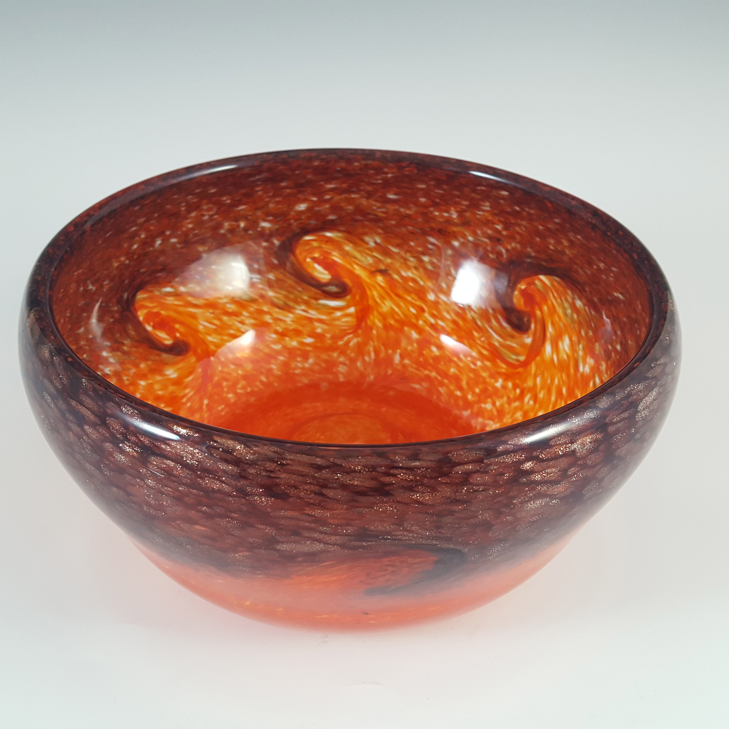 MARKED Strathearn Orange & Copper Aventurine Glass Bowl - Click Image to Close