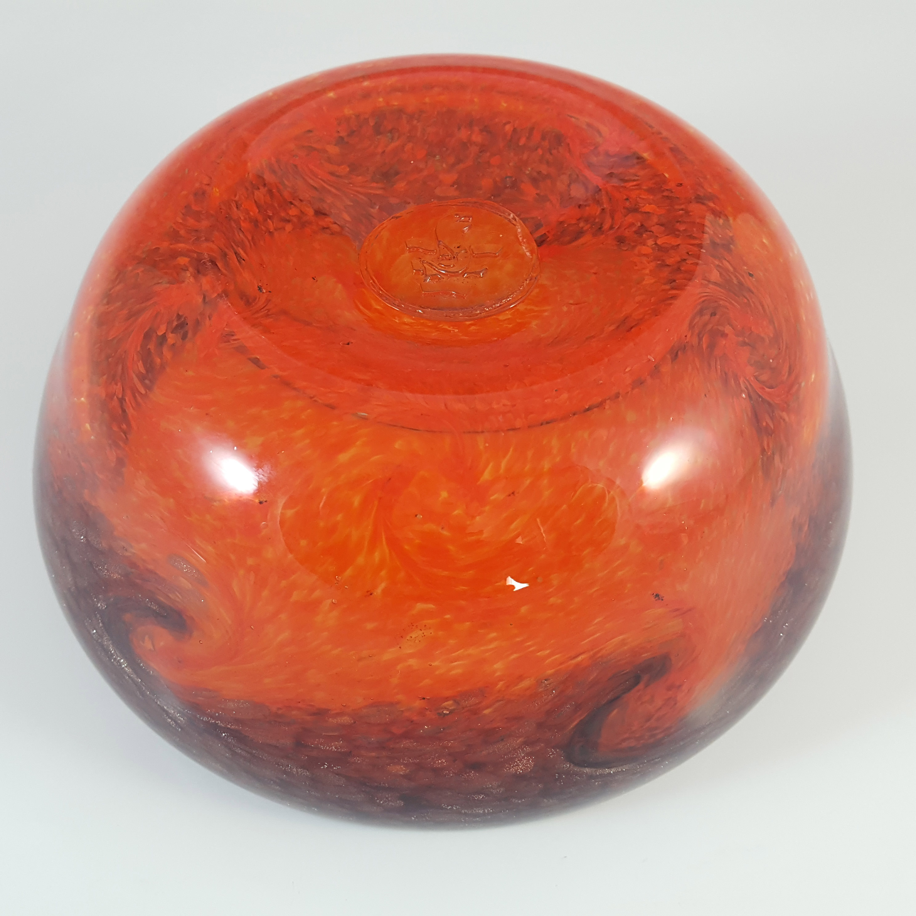 MARKED Strathearn Orange & Copper Aventurine Glass Bowl - Click Image to Close