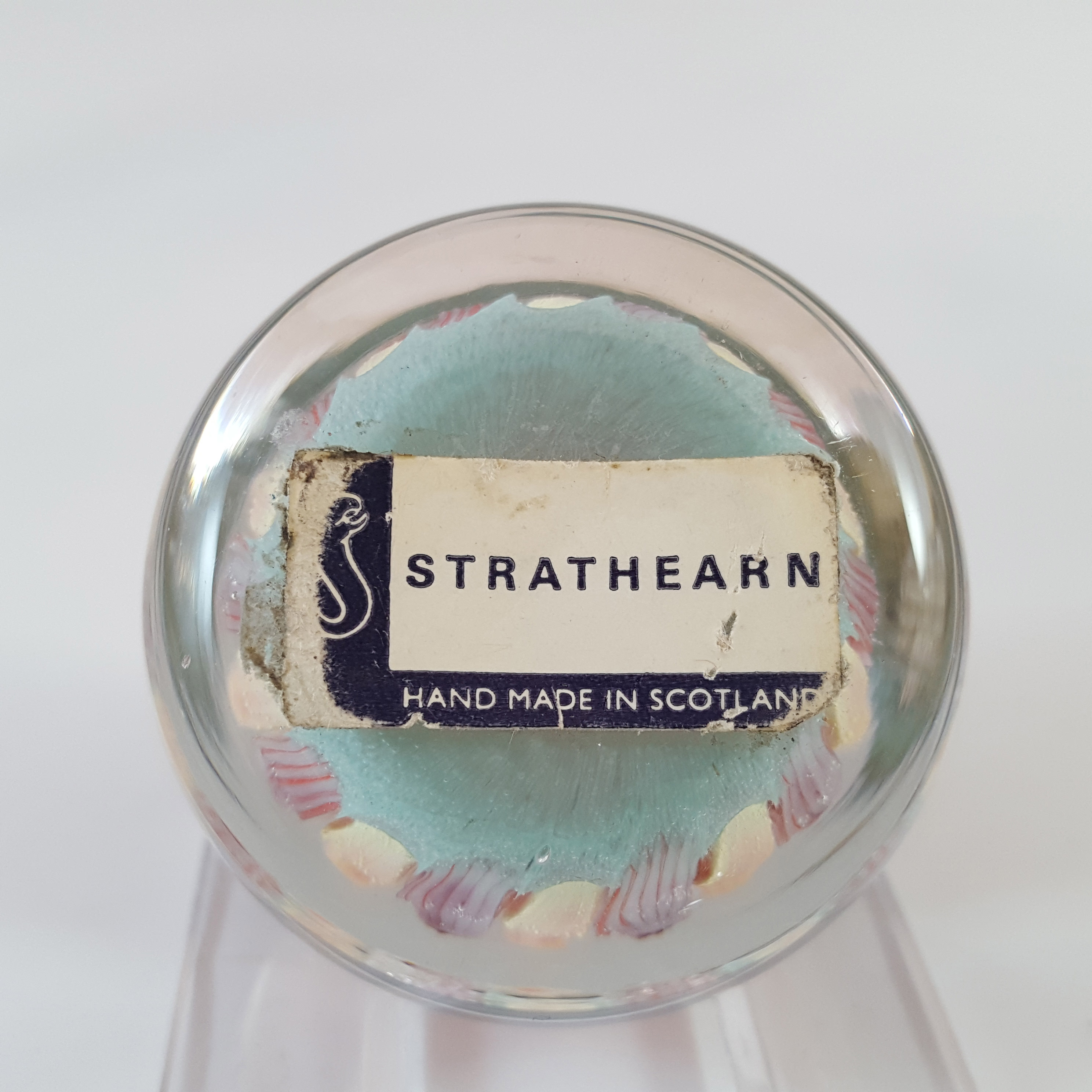 LABELLED Strathearn Scottish Glass Millefiori Canes Paperweight - Click Image to Close