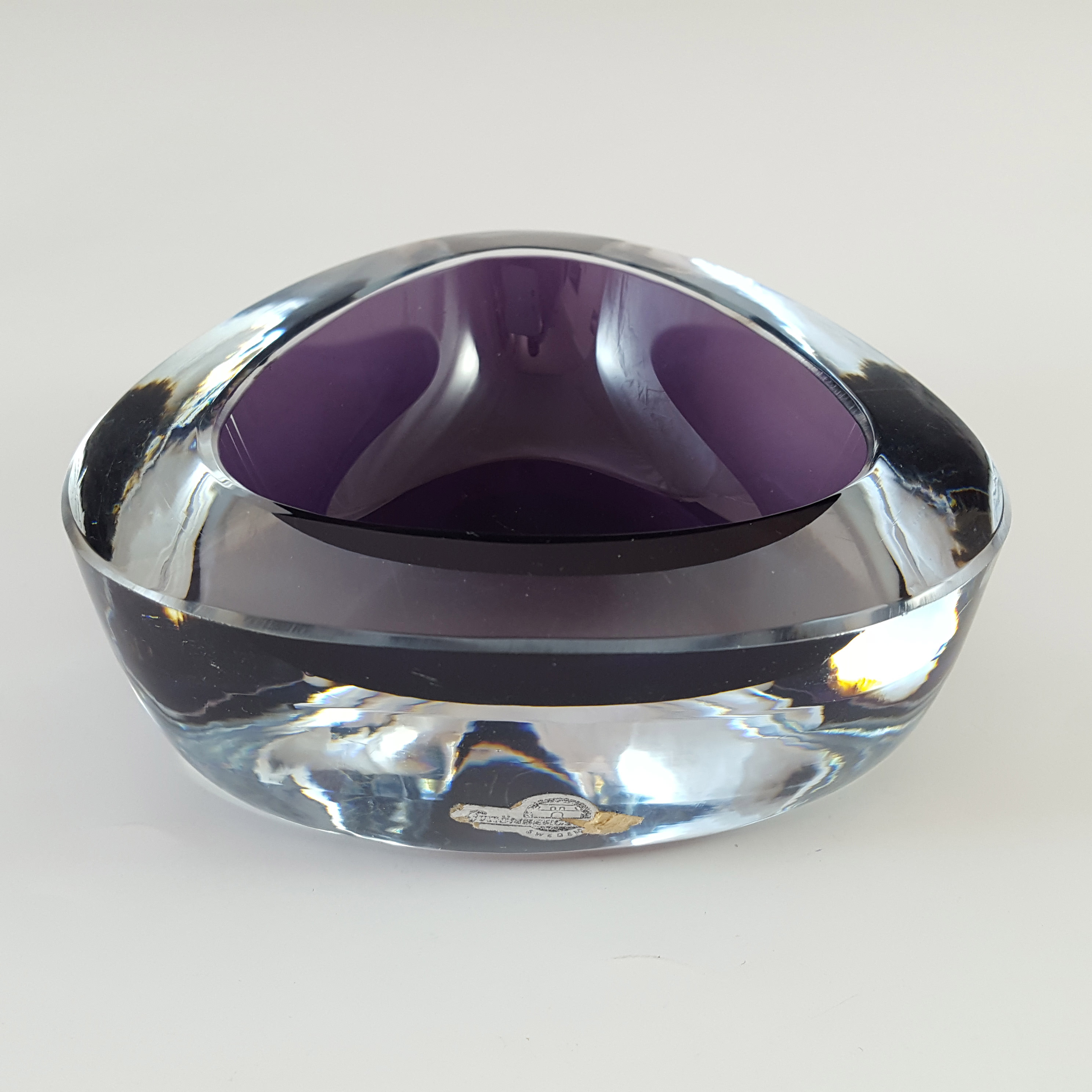 SIGNED Strömberg Swedish Purple Cased Glass Bowl #H89 - Click Image to Close