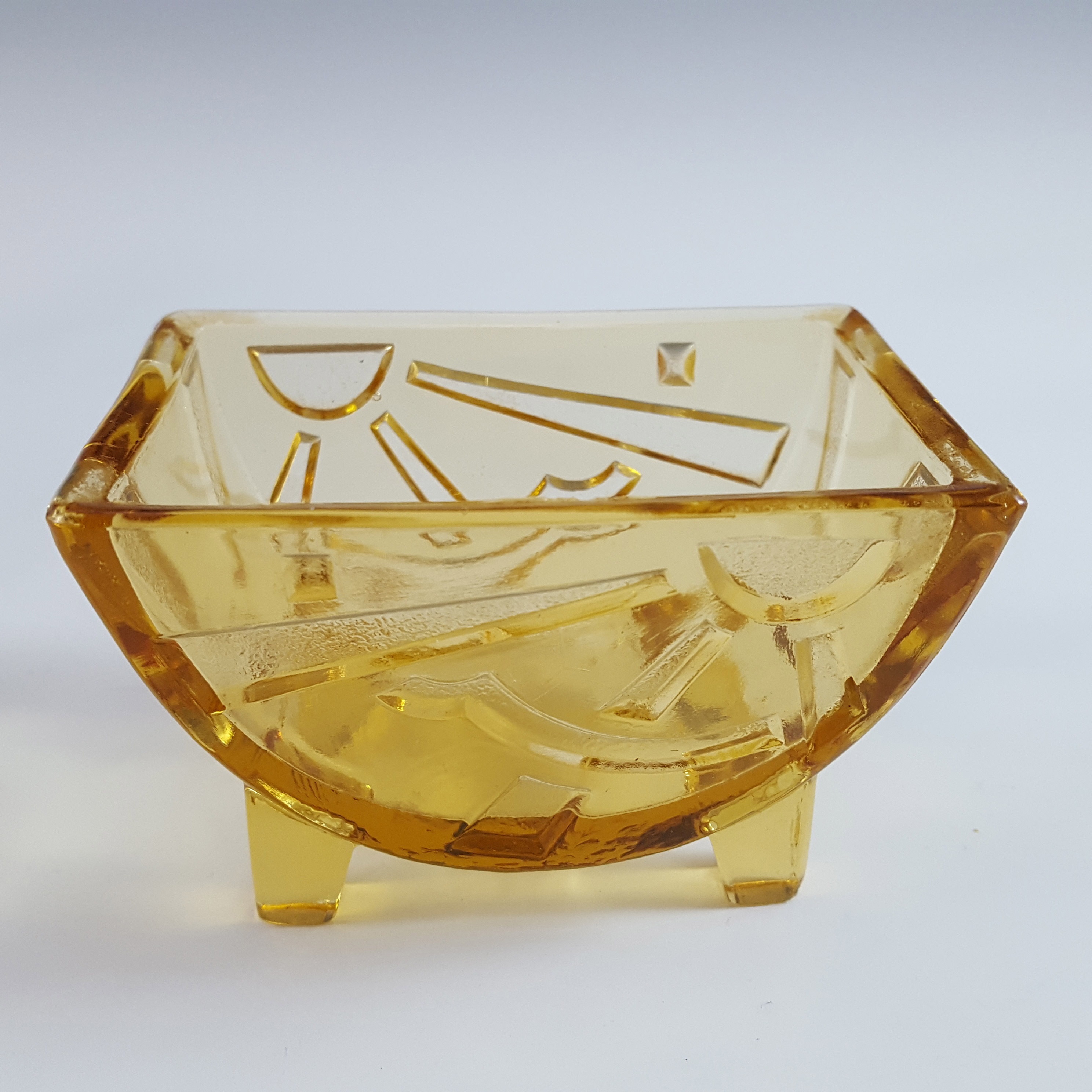 (image for) Sowerby Art Deco Amber Glass "Sunburst/Sunray" Bowl - Marked - Click Image to Close