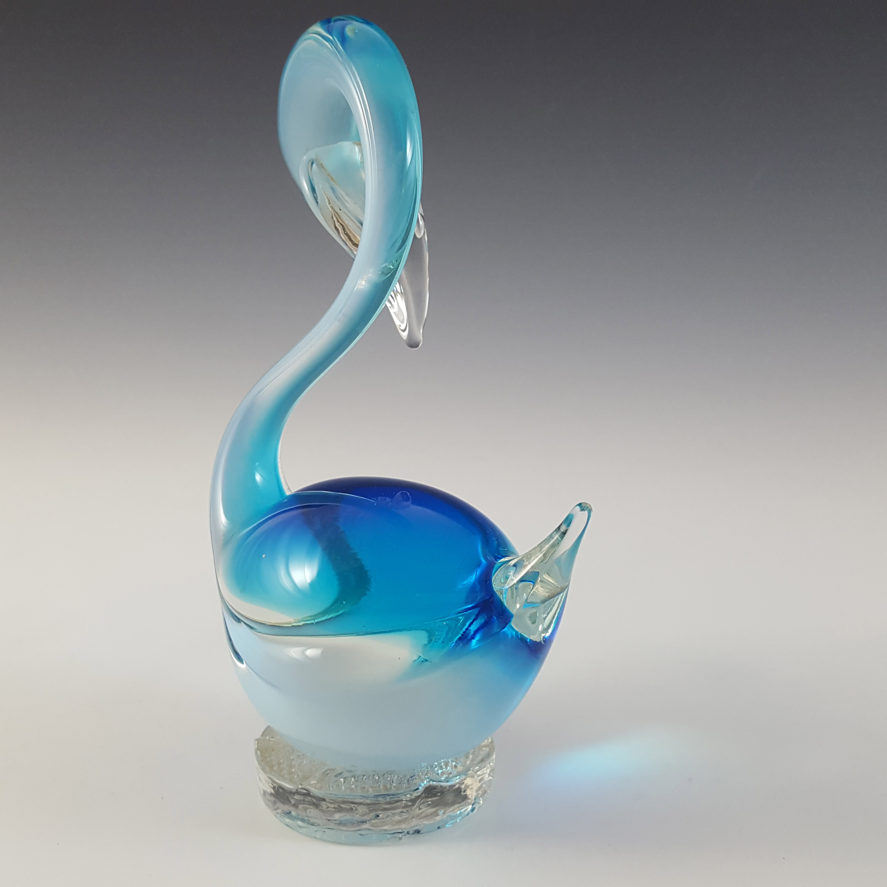 Murano Vintage Blue & Opalescent White Venetian Glass Swan - Click Image to Close