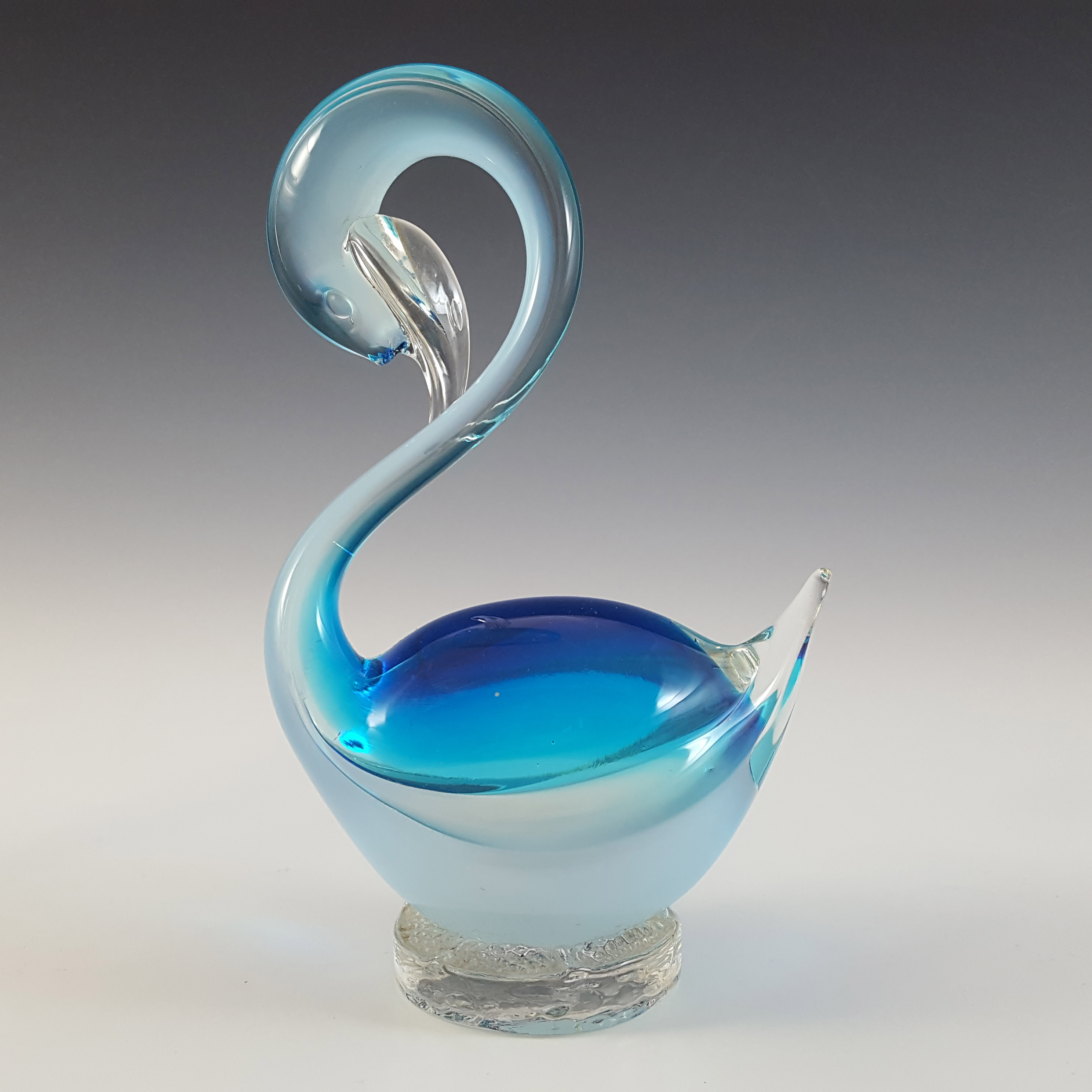 (image for) Murano Vintage Blue & Opalescent White Venetian Glass Swan - Click Image to Close